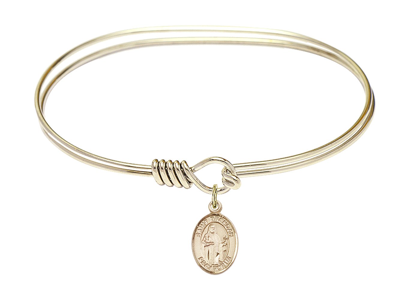 F A Dumont 7 Inch Oval Eye Hook Bangle Bracelet with St. Brendan The Navigator Charm - Elegant Jewelry for Women, Gift Idea for Travel Lovers, Perfect for Daily Wear and Special Occasions