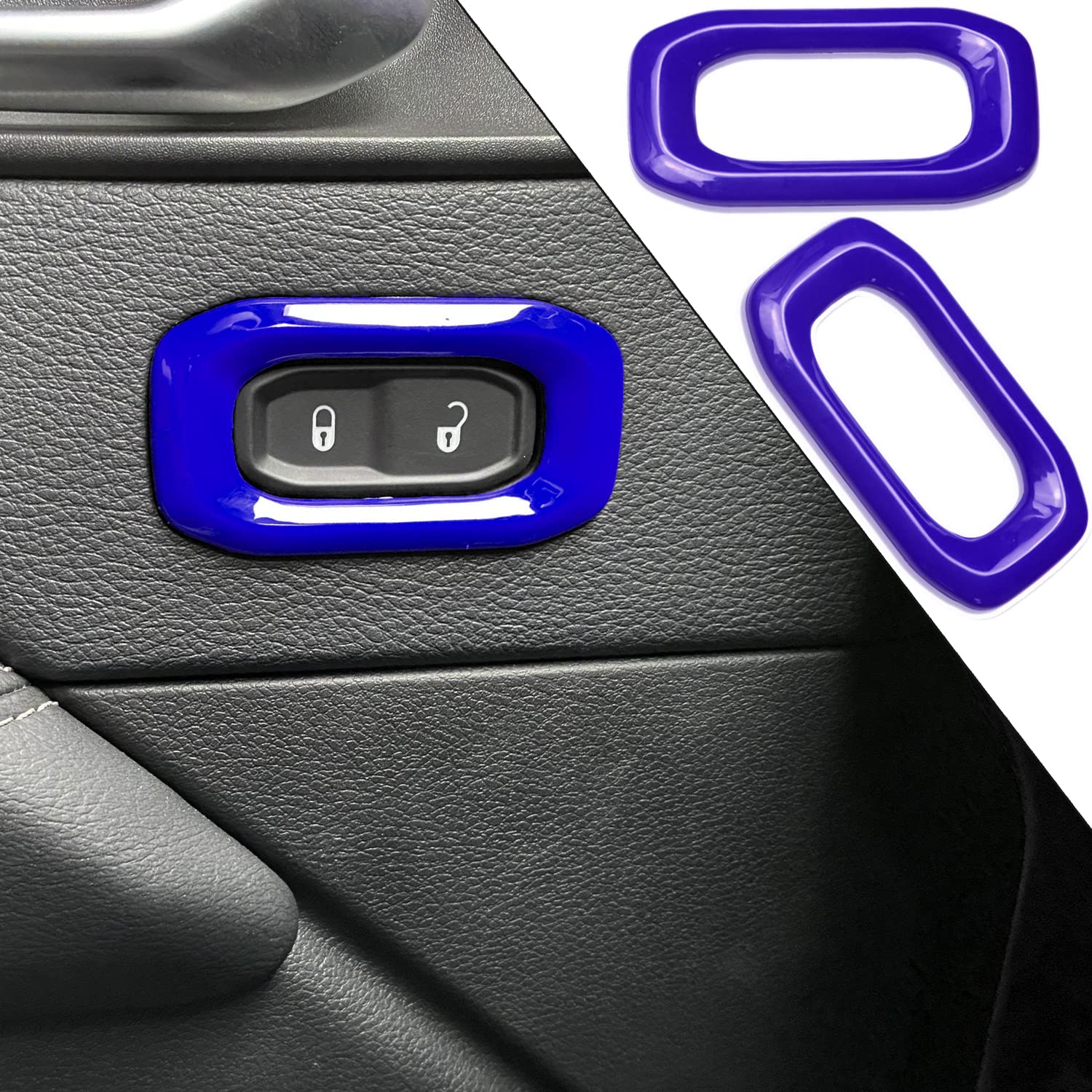 Jeep Wrangler JL JLU & Gladiator JT Interior Door Lock Switch Cover Trim - Blue 2PCS (Fits 2018-2021 Wrangler & 2020 Gladiator) | Car Accessories for Enhanced Protection & Style | Perfect for Off-Roading & Daily Driving