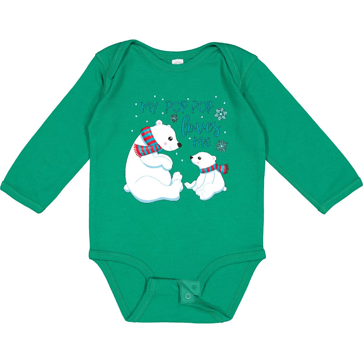 Inktastic My Pop Pop Loves Me - Adorable Polar Bears Baby Long Sleeve Bodysuit | Soft Cotton Infant Romper for Grandparents Day, Winter Outfits & Family Photos