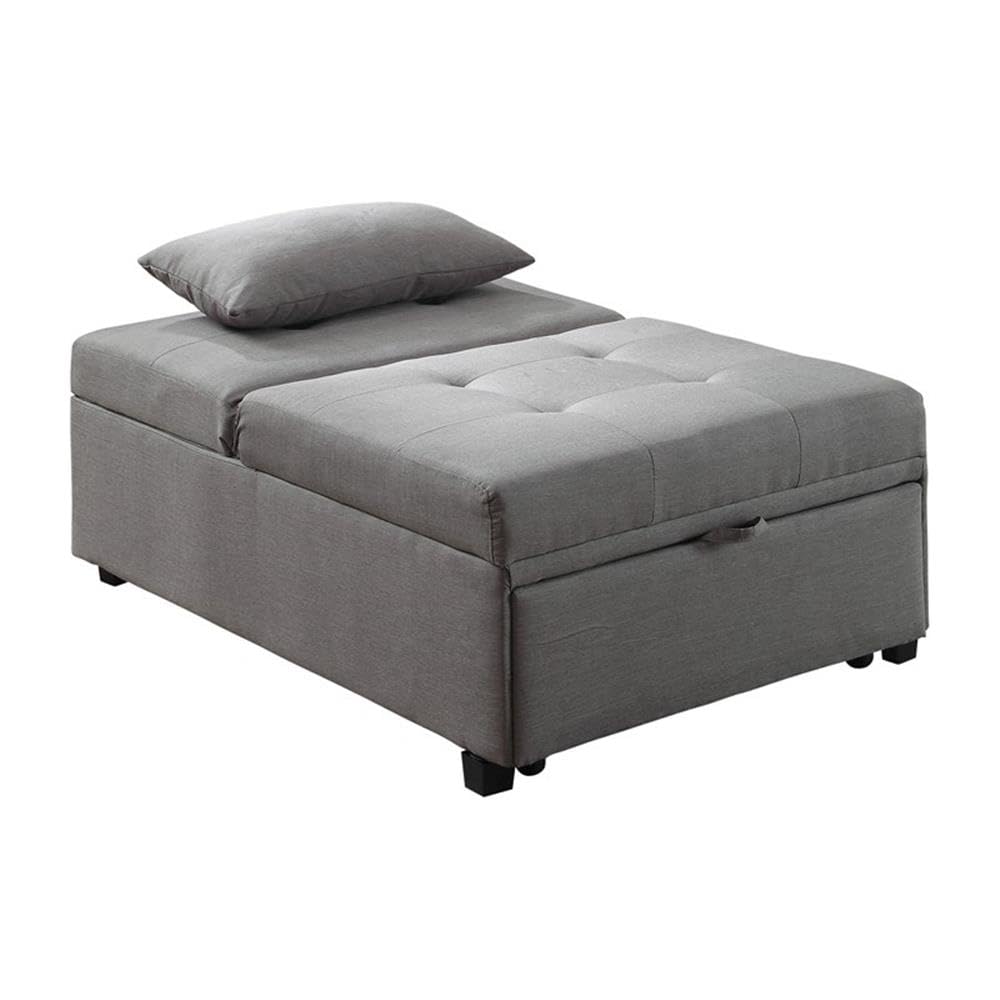 Furniture of America Lilian Contemporary Fabric Futon Ottoman in Gray - Modern Sleeper Sofa for Small Spaces, Living Room & Guest Room