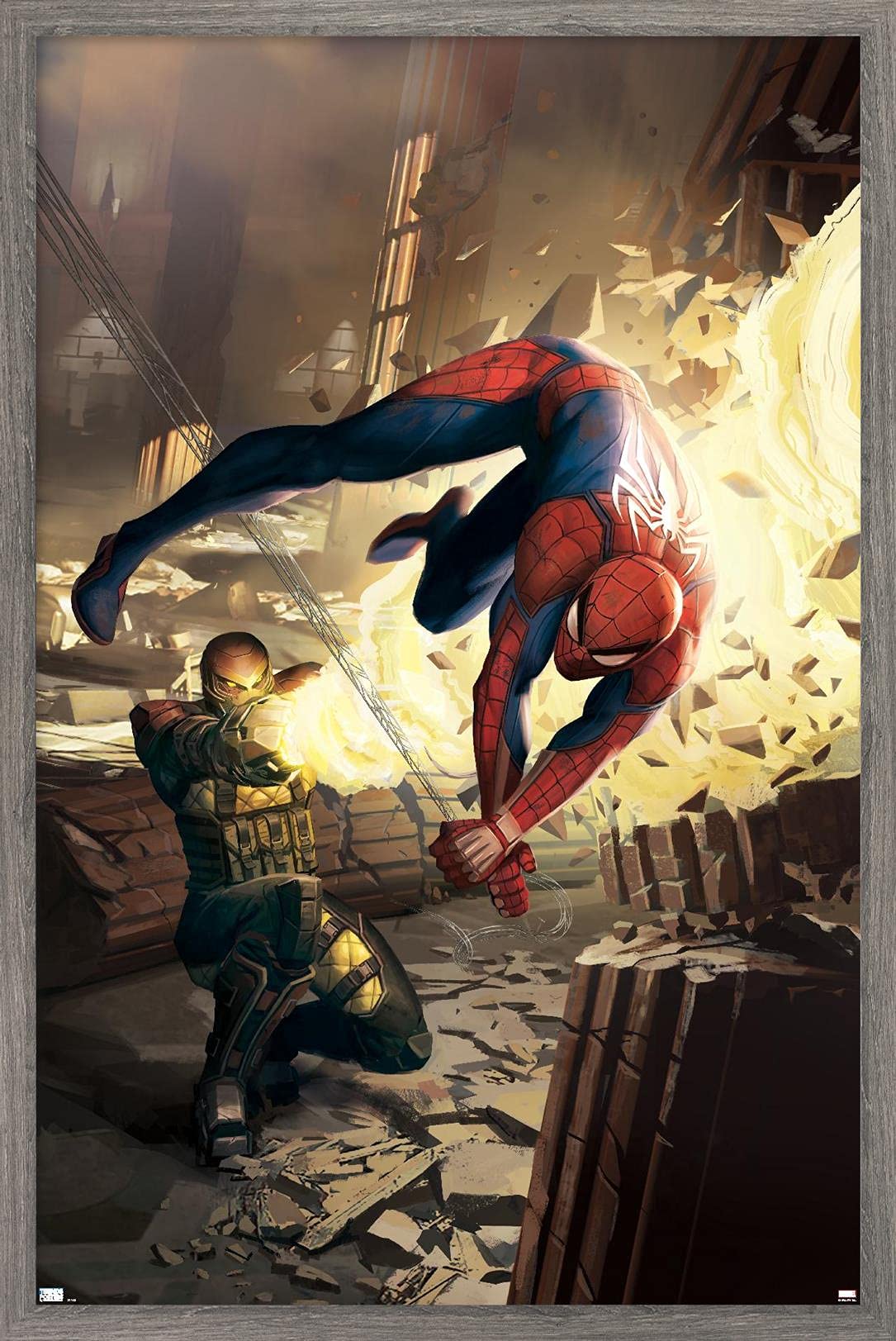 Marvel Comics Shocker Wall Poster - Amazing Spider-Man #5 Art Print, 22.4x14.7 Inches, Barnwood Frame | Superhero Decor for Bedroom, Game Room & Office