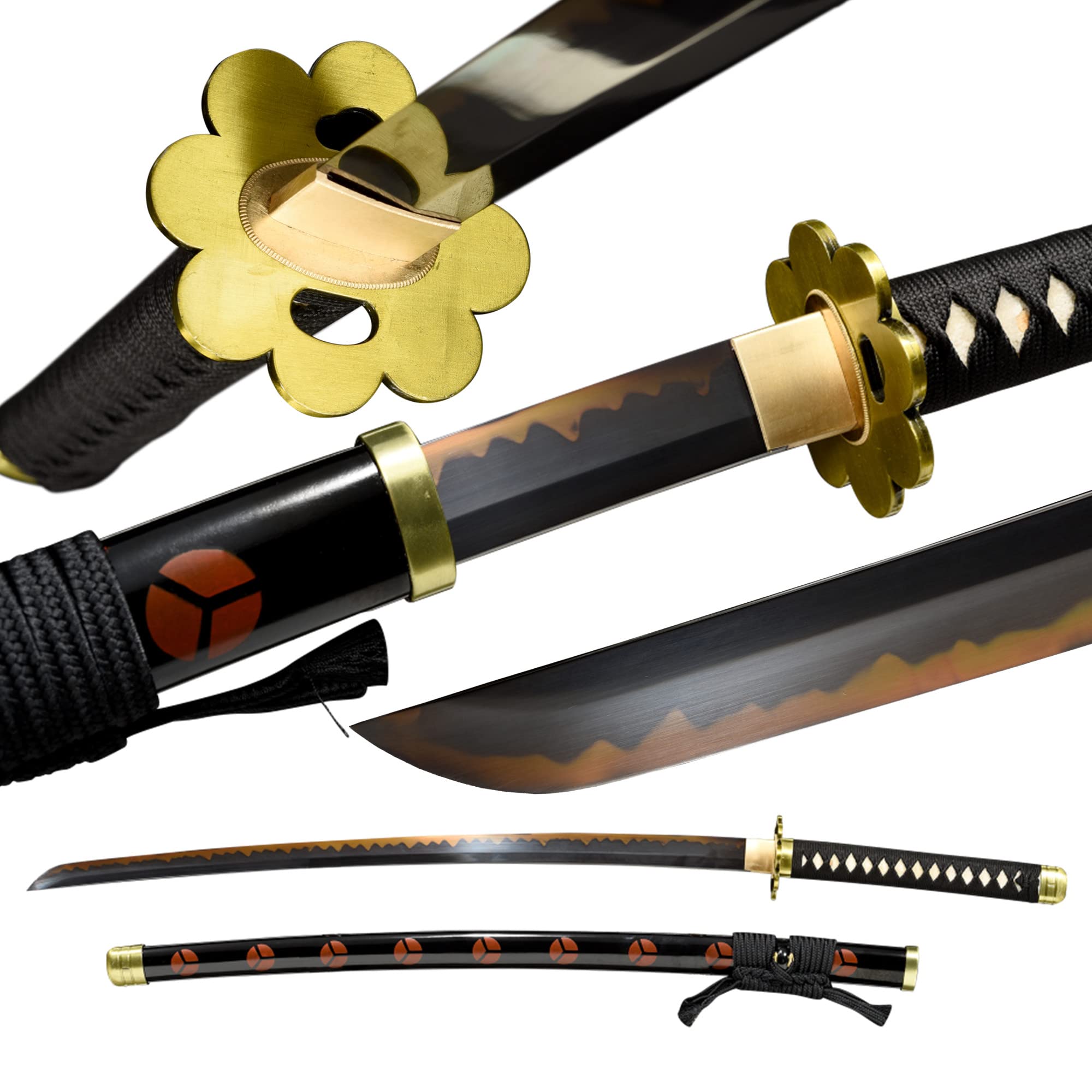 Premium Handmade Roronoa Zoro Shusui Katana Replica - Black Blade Anime Sword - T10 Steel Clay Tempered with Hamon - Authentic Japanese Samurai Sword for Cosplay, Collection & Martial Arts Training