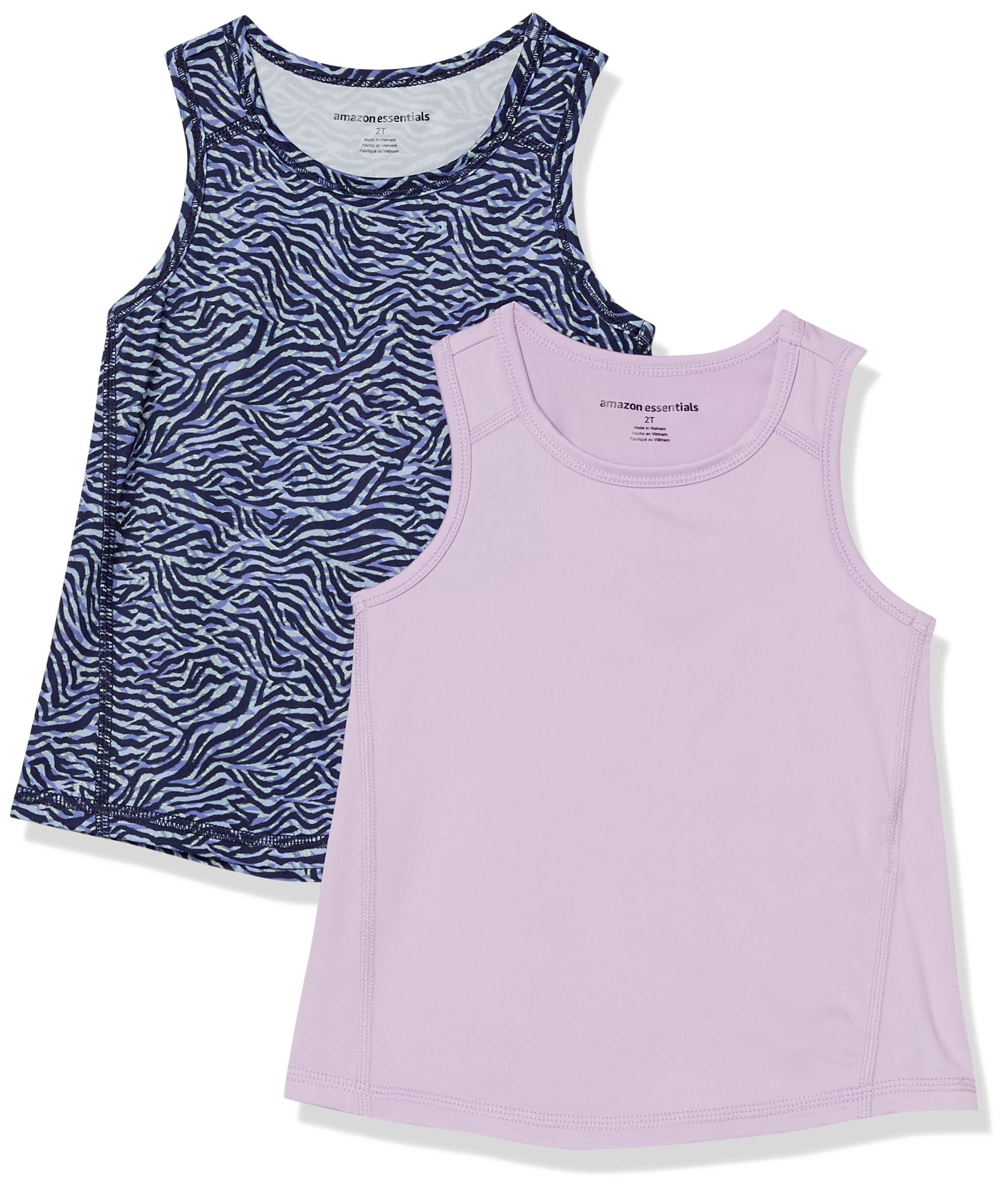 Amazon Essentials Girls & Toddlers' Active Tank Tops - 2 Pack | Breathable Cotton Playwear for School, Sports & Outdoor Activities