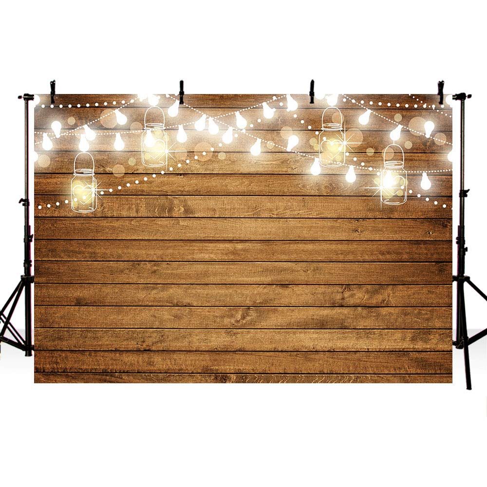 Rustic Wooden Photography Backdrop - 7x5ft Baby Shower, Birthday, Wedding & Bridal Shower Party Decoration with Shining Bulbs & Bottles Props for Photo Studio Booth Background Banner (Perfect for DIY Themed Parties, Social Media Photos & Professional Photography)