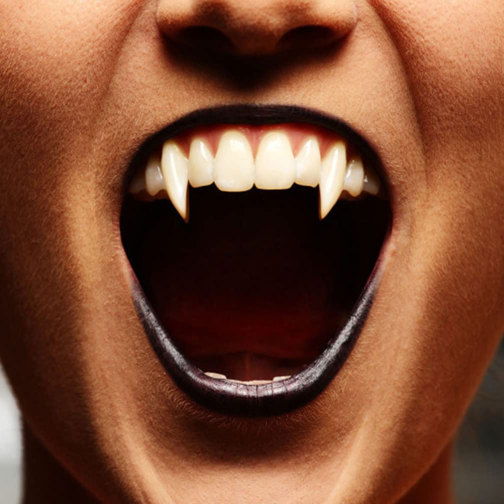 2pcs Realistic Vampire Teeth - Reusable Fake Halloween Fangs for Adults, Plastic Vampire Costume Props, White Halloween Bag Stuffer for Parties & Cosplay