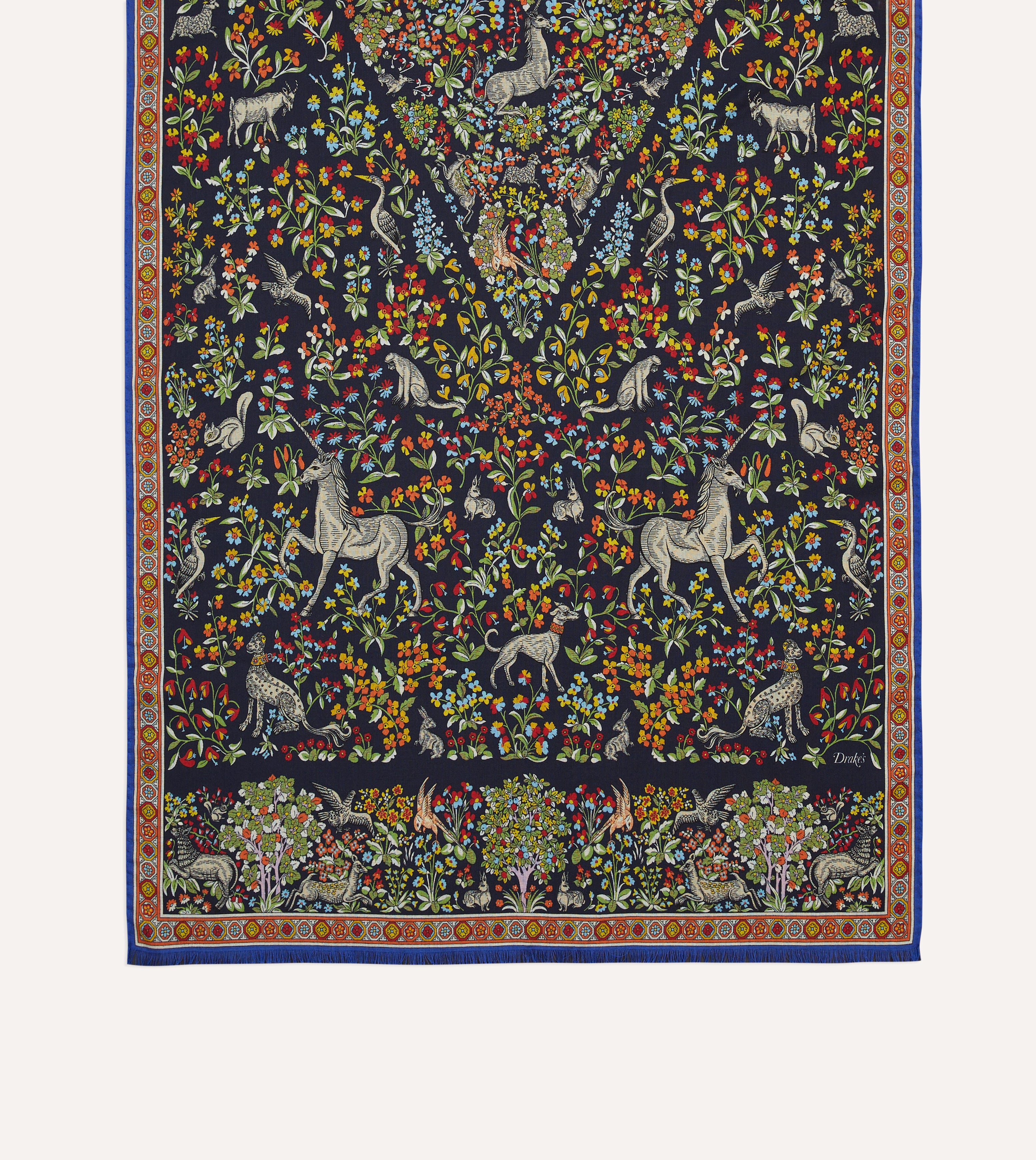 Navy Blue Forest Animals Print Wool Silk Scarf - Soft & Warm Winter Accessory for Women, Perfect for Outdoor Activities & Holiday Gifts