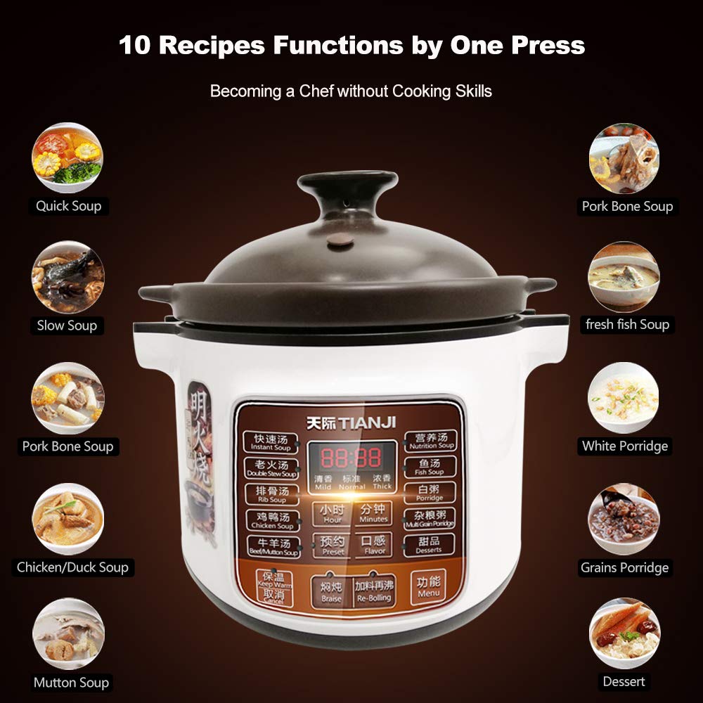 DGD40-40LD 4L Electric Slow Cooker with Ceramic Pot - 600W, 120V Automatic Stew Pot for 3-6 People | Perfect for Family Dinners, Meal Prep & Party Buffets
