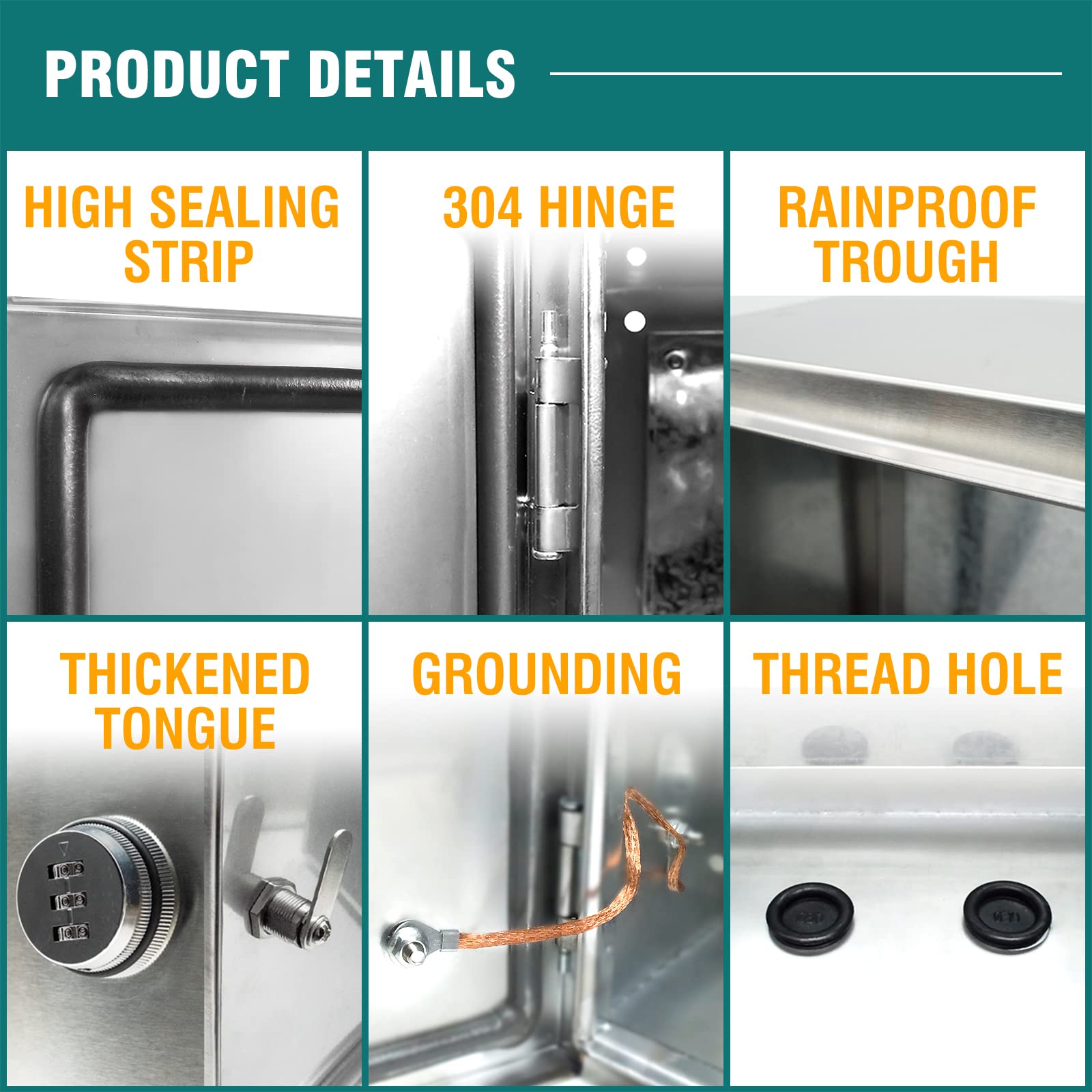 304 Stainless Steel Electrical Enclosure Box 20x16x8 Inch, NEMA4X IP66 Waterproof Outdoor Electrical Junction Box with Lock & Mounting Plate - Ideal for Industrial Equipment, Solar Panel Systems & Outdoor Electrical Installations