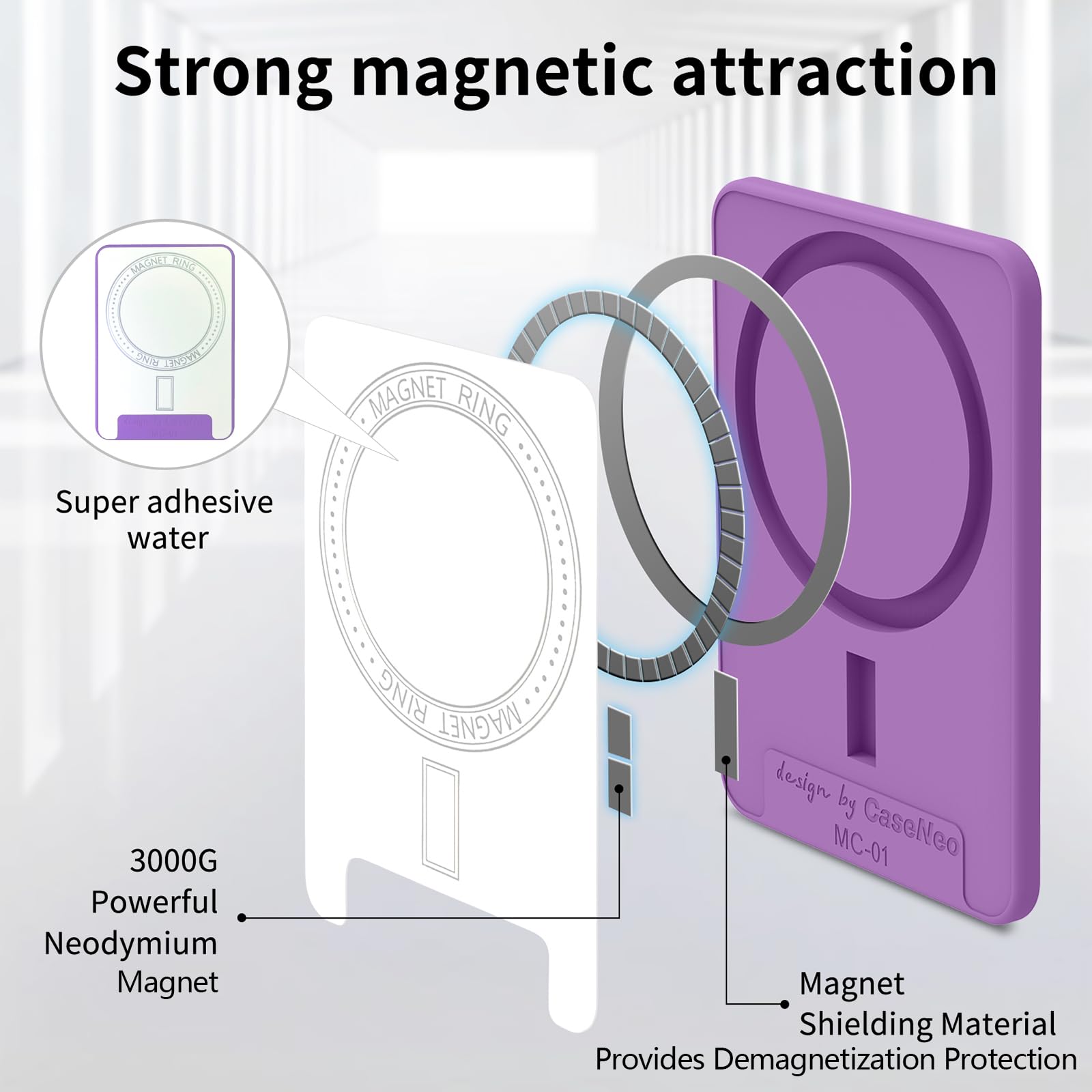 Magnetic Wallet for iPhone 15/14/13 with Phone Ring Stand - Purple for Women | Daily Essentials & Travel