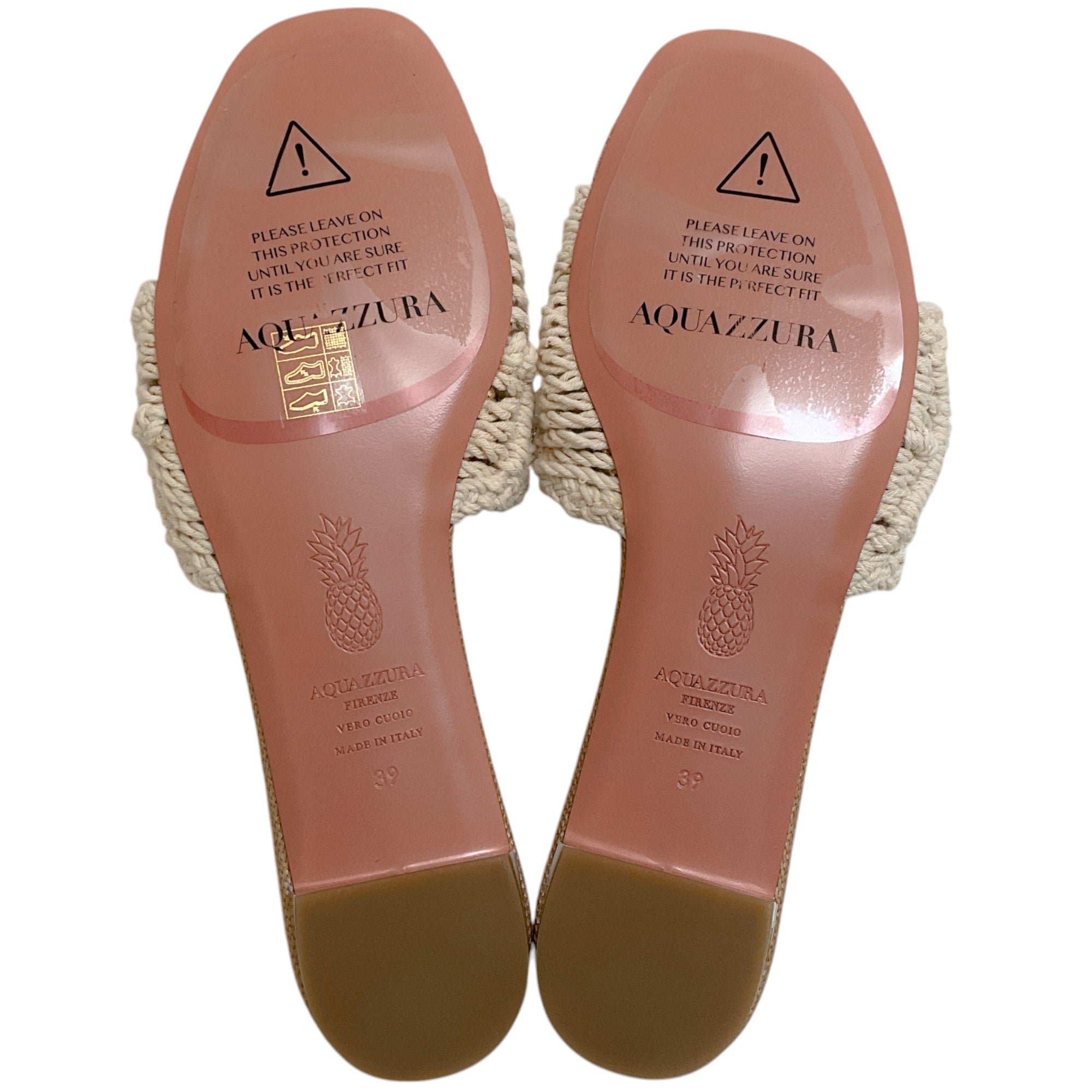Aquazzura Women's Natural Raffia Flat Sandals with Crystal Detail - Comfortable Summer Beach Shoes for Vacation & Casual Outings