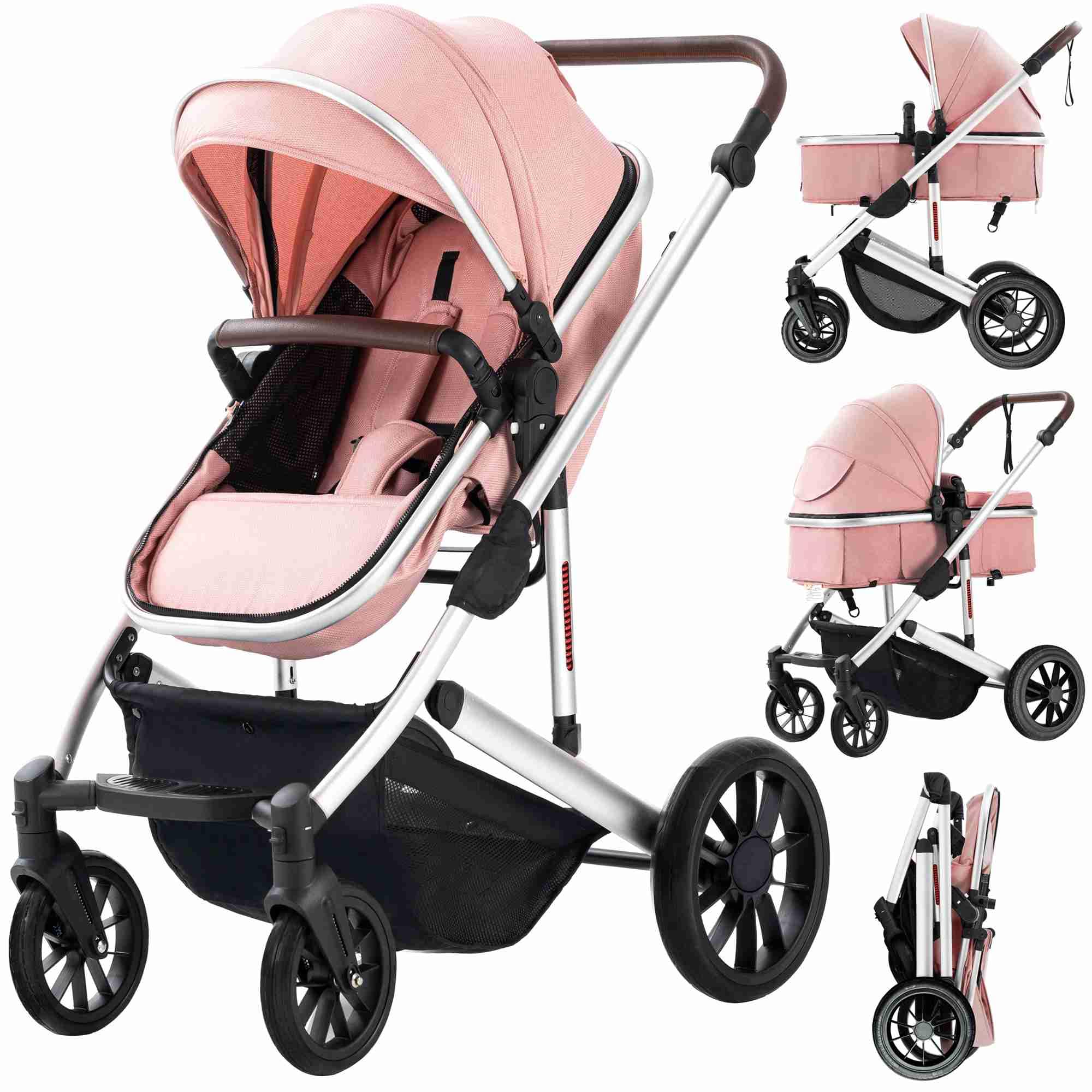 2-in-1 Convertible Baby Stroller with Bassinet Mode for Newborns to Toddlers (0-36 Months) - Foldable Lightweight Infant Pram for Travel & Daily Use - Pink Stroller for Shopping, Park Walks & Outdoor Activities