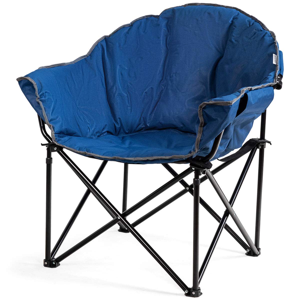 Giantex Set of 2 Portable Camping Chairs - Moon Saucer Folding Chairs with Soft Padded Seat, Cup Holder & Carry Bag for Outdoor, Beach, Picnic, Backyard (Navy Blue) - Perfect for Camping, Tailgating, and Relaxing in Your Garden