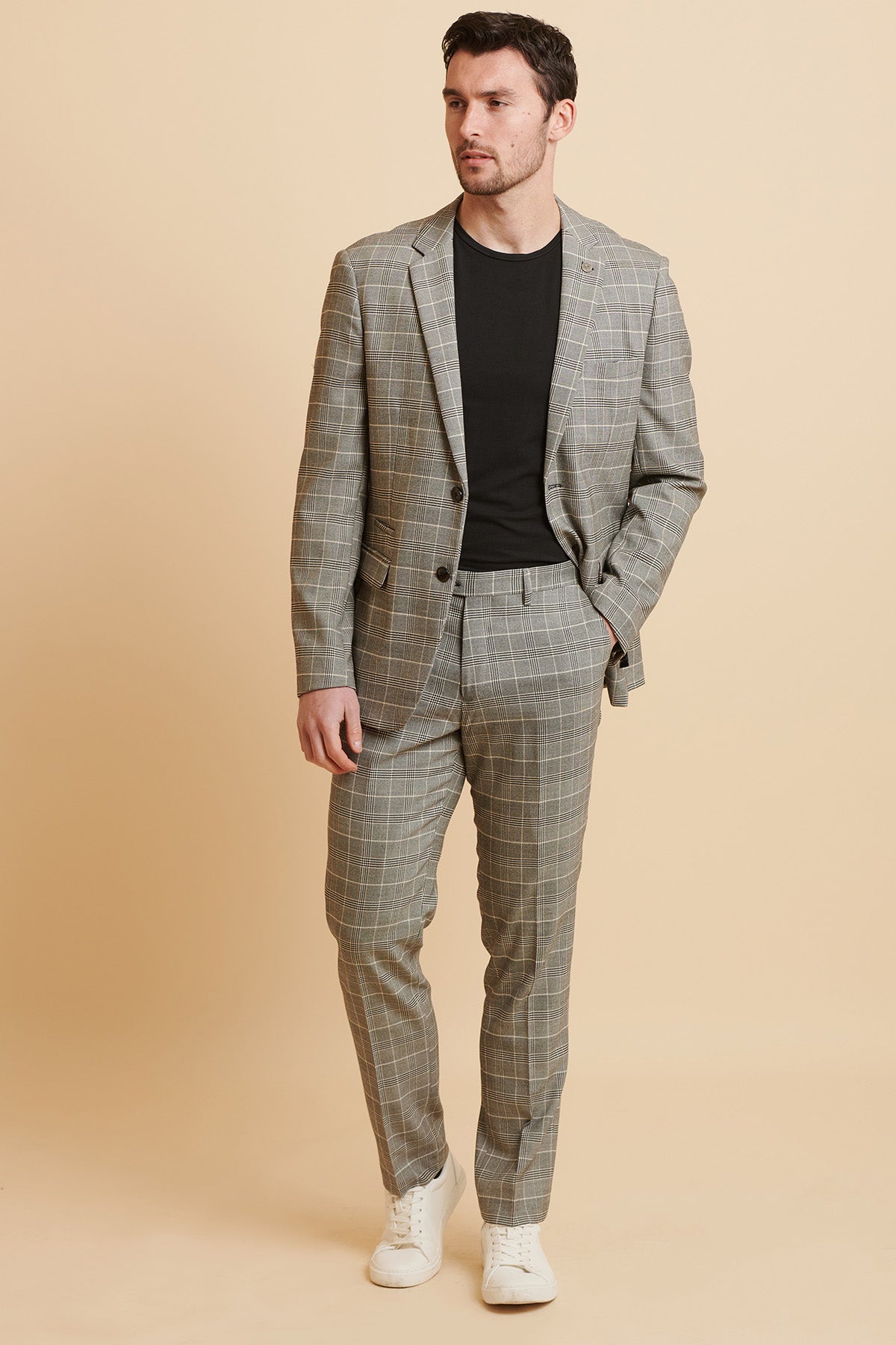 ROSS Grey Check Two Piece Suit for Men - Business Formal Attire for Office, Wedding & Special Occasions