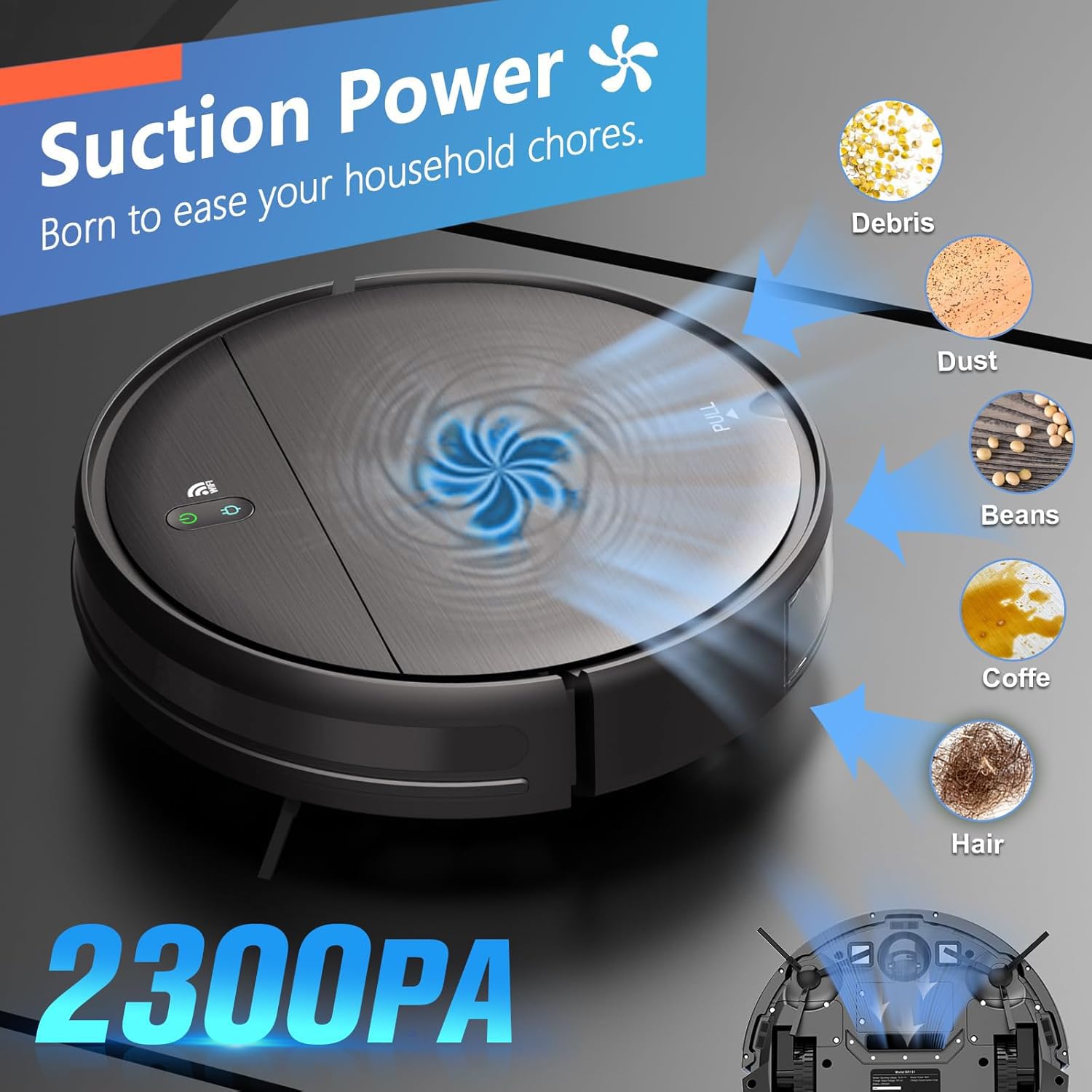 MAMNV 2-in-1 Robot Vacuum and Mop Cleaner with WiFi/App Control, Self-Charging, Slim Design for Hard Floors & Carpets - Perfect for Pet Hair Removal & Smart Home Cleaning (Living Room, Bedroom, Office)