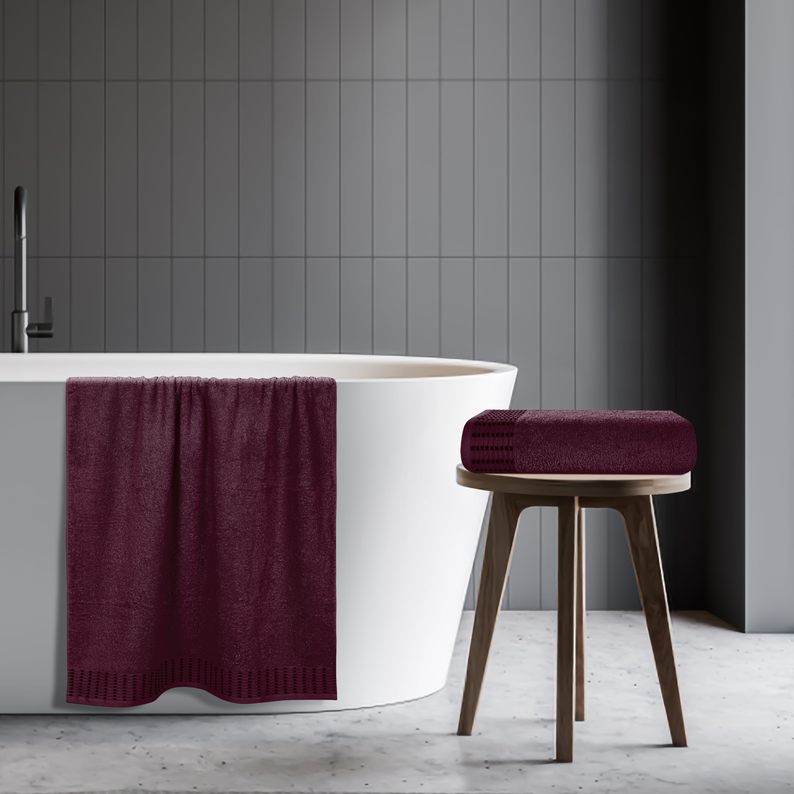 Premium 2-Pack Cotton Oversized Bath Towels 28x55 Inches - Ultra Absorbent, Quick Dry & Lightweight Large Towels for Bath, Gym, Travel, Camping & Pool - Burgundy