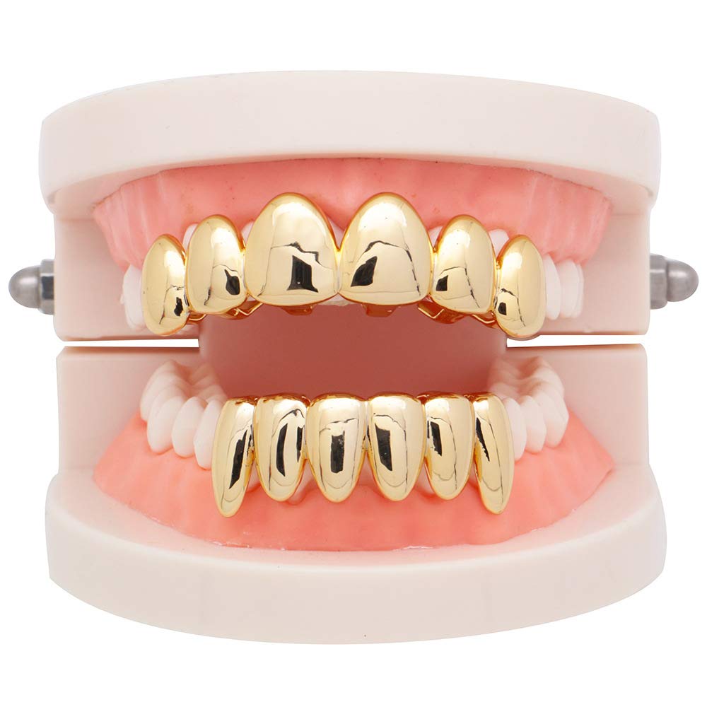 18K Gold Plated Teeth Grillz for Men & Women - Top & Bottom Grills Set | Hip Hop Jewelry, Custom Grillz for Parties & Special Occasions