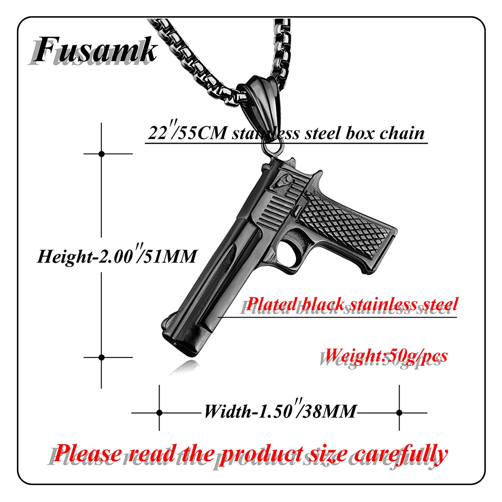 Punk Rock Titanium Steel Gun Pendant Necklace with 22