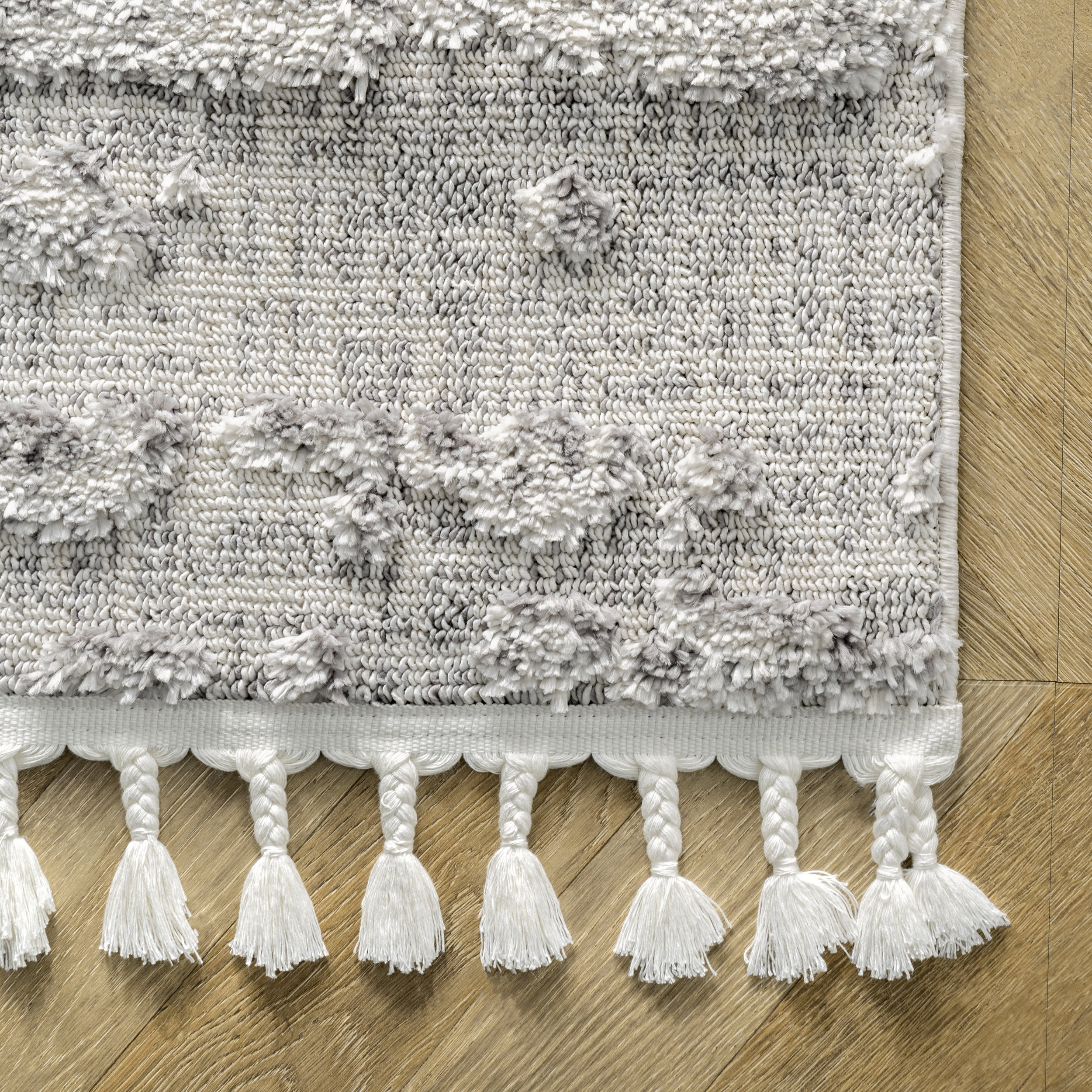 Cloudy Abstract Tasseled Rug - Soft Grey Bohemian Style Area Rug for Living Room, Bedroom & Nursery Decor