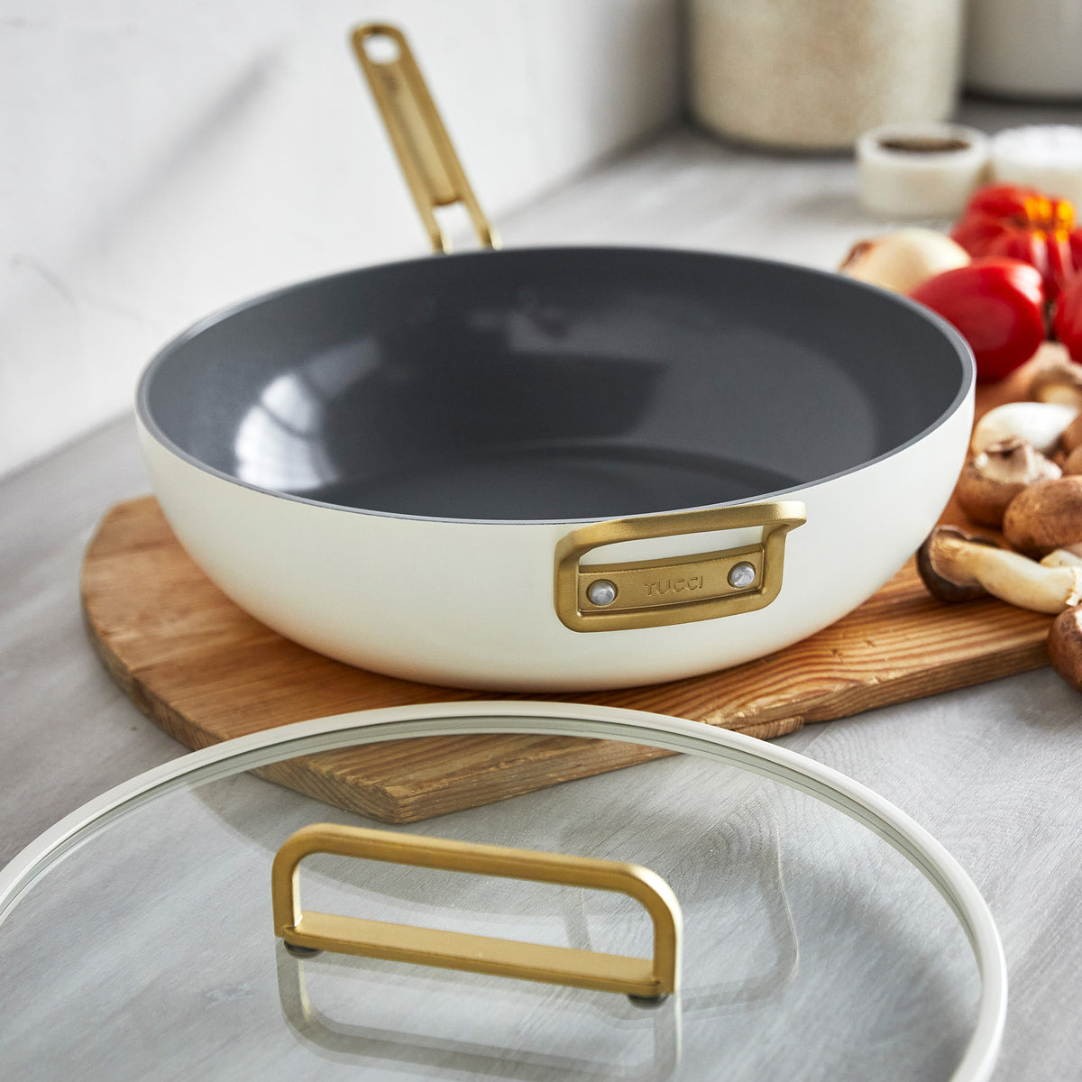 Stanley Tucci™ Ceramic Nonstick 6.5 Quart Essential Stanley Pan - Carrara White | Durable & Eco-Friendly Cookware for Sauteing, Frying & Baking | Perfect for Home Chefs & Healthy Cooking