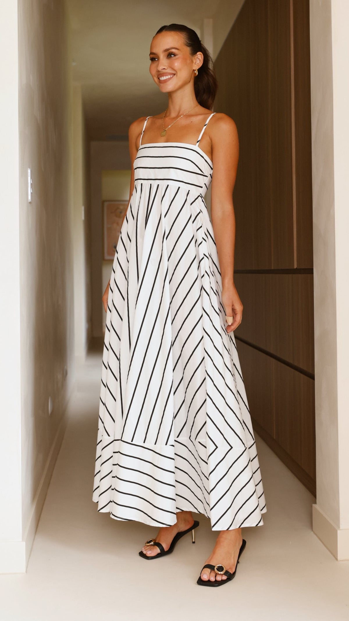 Kaethe Maxi Dress for Women - White & Black Striped Flowy Summer Dress - Perfect for Beach Vacations, Date Nights & Casual Outings