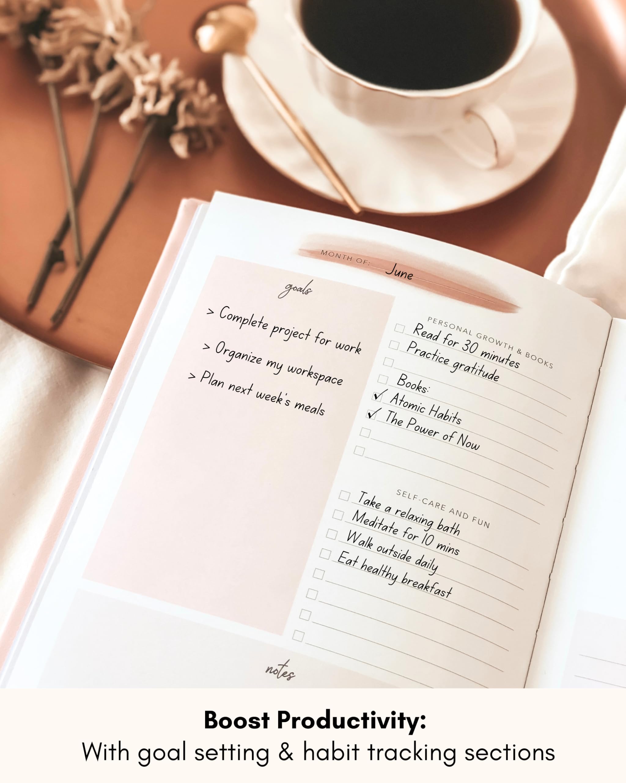 Lamare 6-Month Planner - Undated A5 Organizer with Goal Tracker & Quotes for Daily Planning - Pink Hardcover