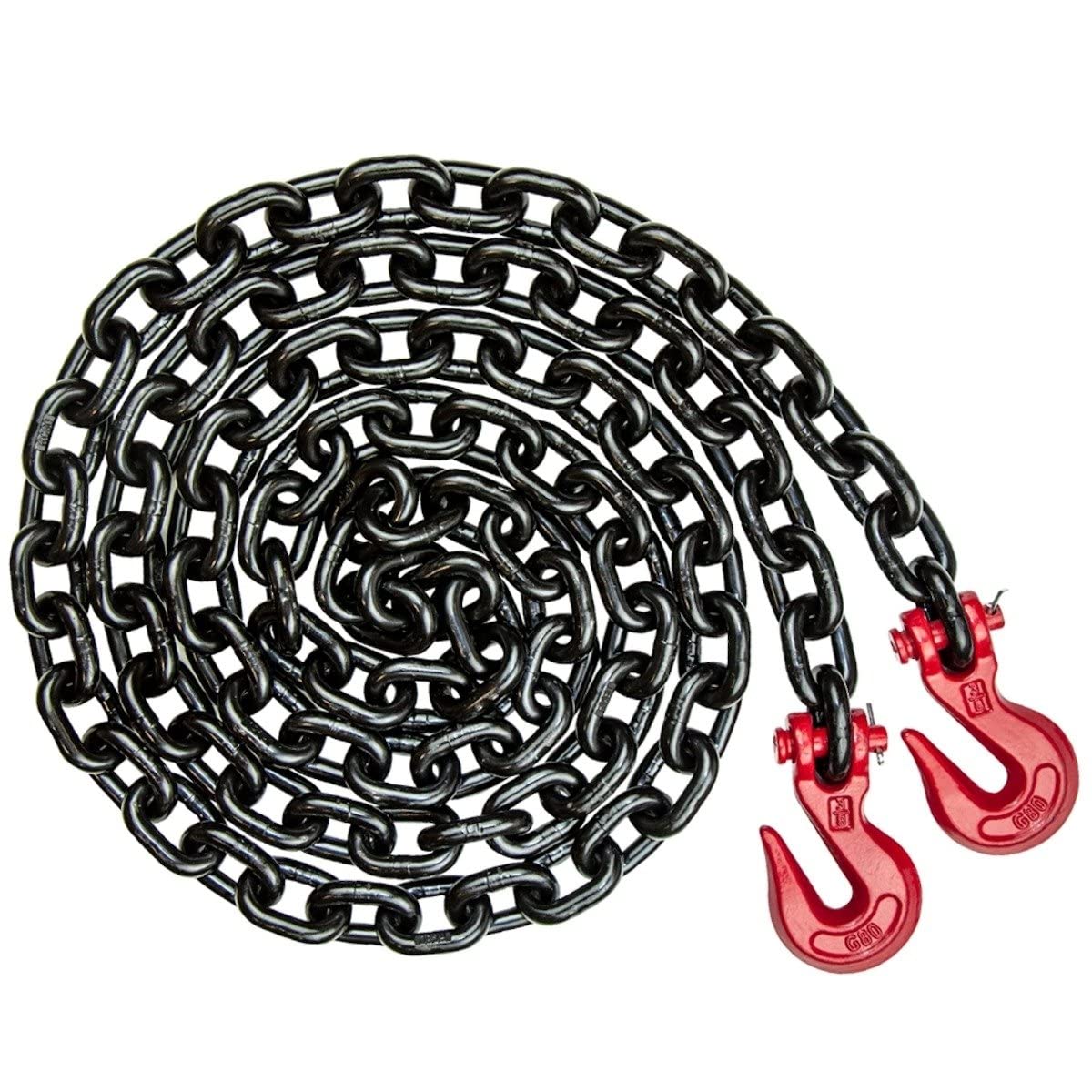 VULCAN Grade 80 3/8 Inch x 20 Foot Chain and Binder Kit - 2 Chains & 2 Binders - 7,100 lb SWL - Heavy Duty Towing, Cargo Securing, Trailer Safety - Perfect for Trucks, Trailers, and Construction Equipment