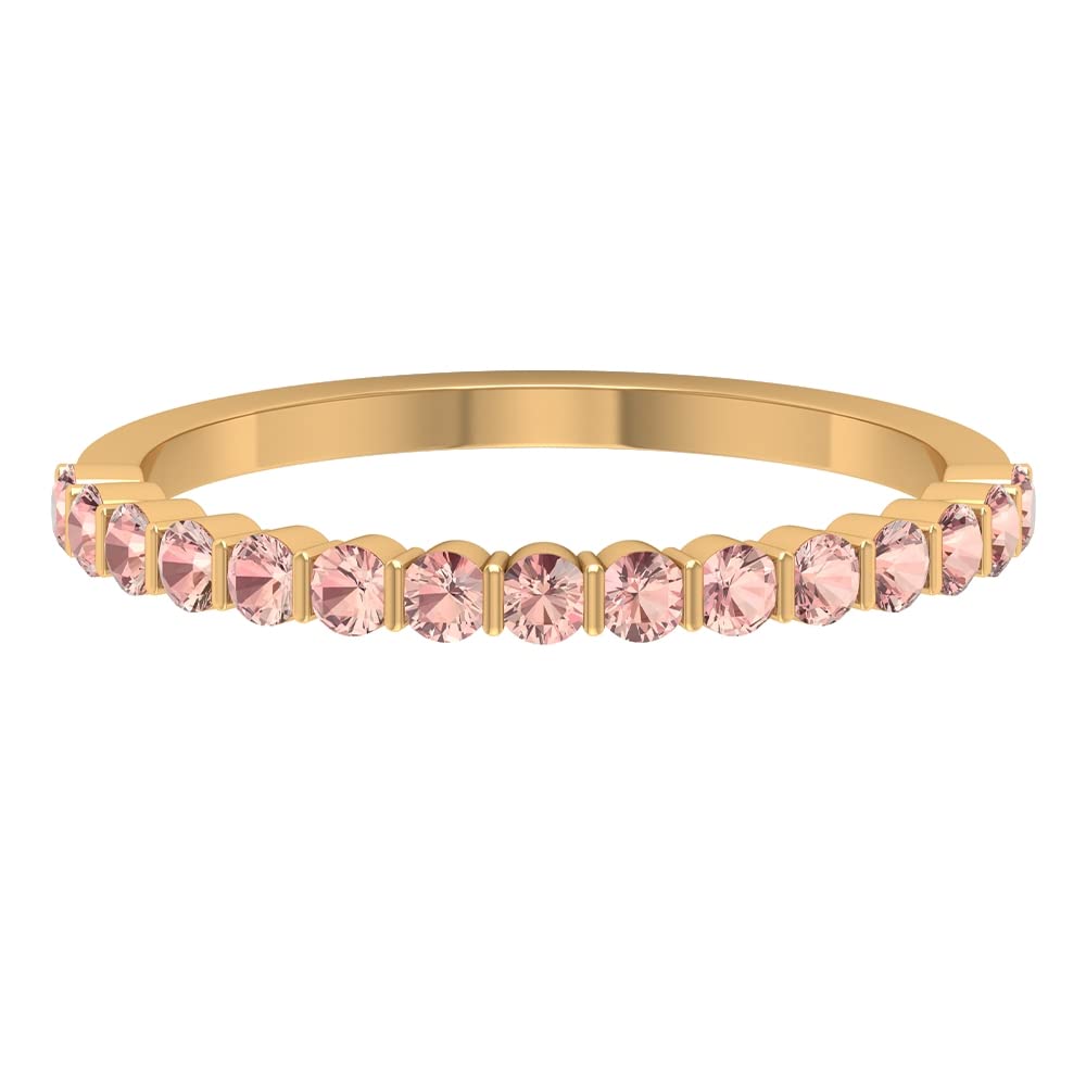 1/2 CT Morganite Semi Eternity Ring - 14K Solid Gold October Birthstone Ring with Bar Setting | Elegant Gift for Anniversary, Engagement, or Special Occasions