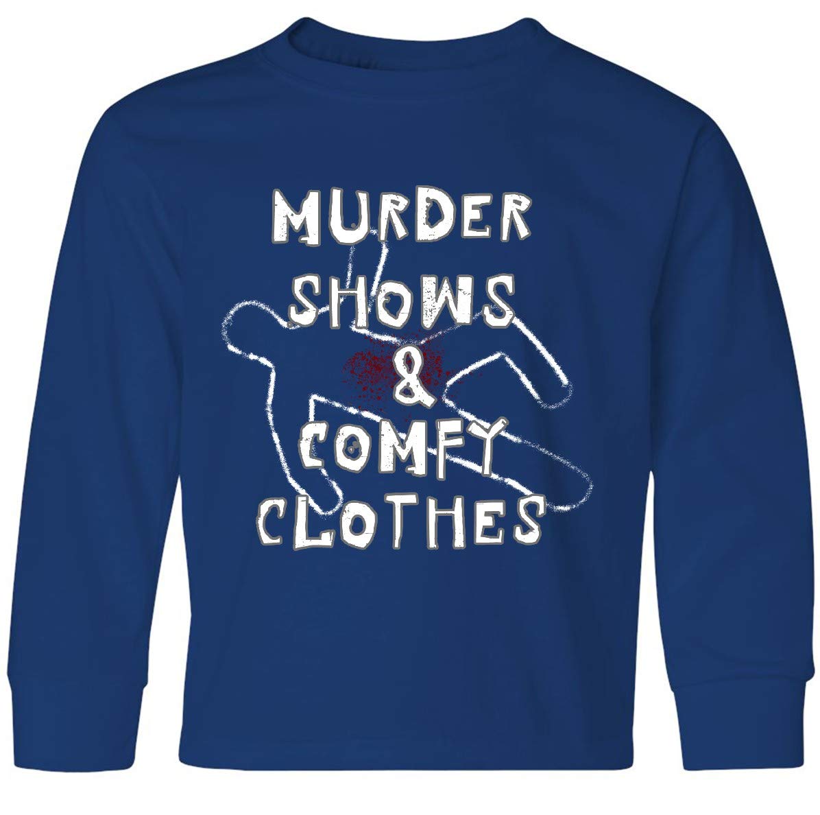 Inktastic Murder Shows & Comfy Clothes Bloody Chalk Youth Long Sleeve T-Shirt | True Crime Fan Gift, Horror TV Show Merch, Halloween Costume, Casual Streetwear