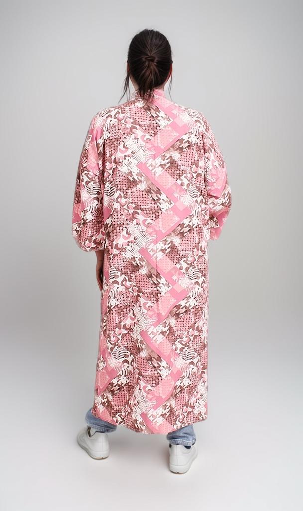 Printed Linen Look Kimono - Pink Abstract Floral Design Lightweight Cover Up for Women | Beachwear, Summer Outfits, Boho Fashion