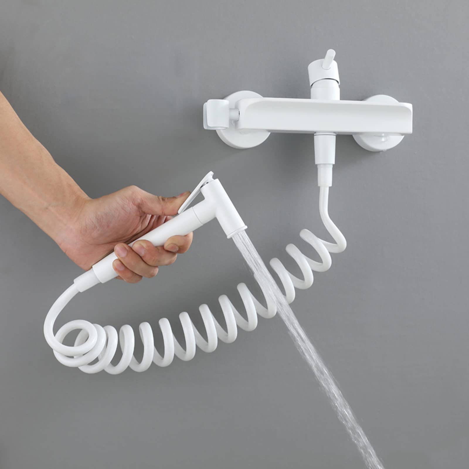 Handheld White Bidet Sprayer - Brass Bidet Attachment Set for Toilet with Hot & Cold Water Mixer | Wall Mounted Single Handle Faucet | Perfect for Cloth Diaper Cleaning & Personal Hygiene