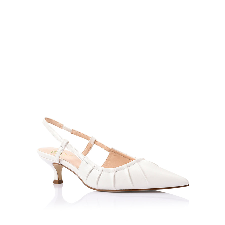 Lucius Slingback Kitten Heels - Women's Comfortable Low Block Heel Sandals in Chalk White | Perfect for Office, Wedding & Summer Outfits
