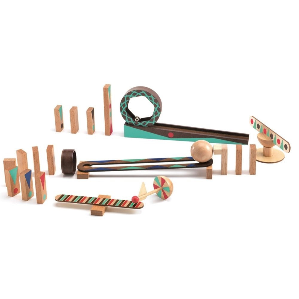 DJECO Zig & Go 28-Piece Wooden Ramp & Rolling Ball Set - Fun STEM Learning Toy for Kids, Perfect for Home Play & Classroom Activities