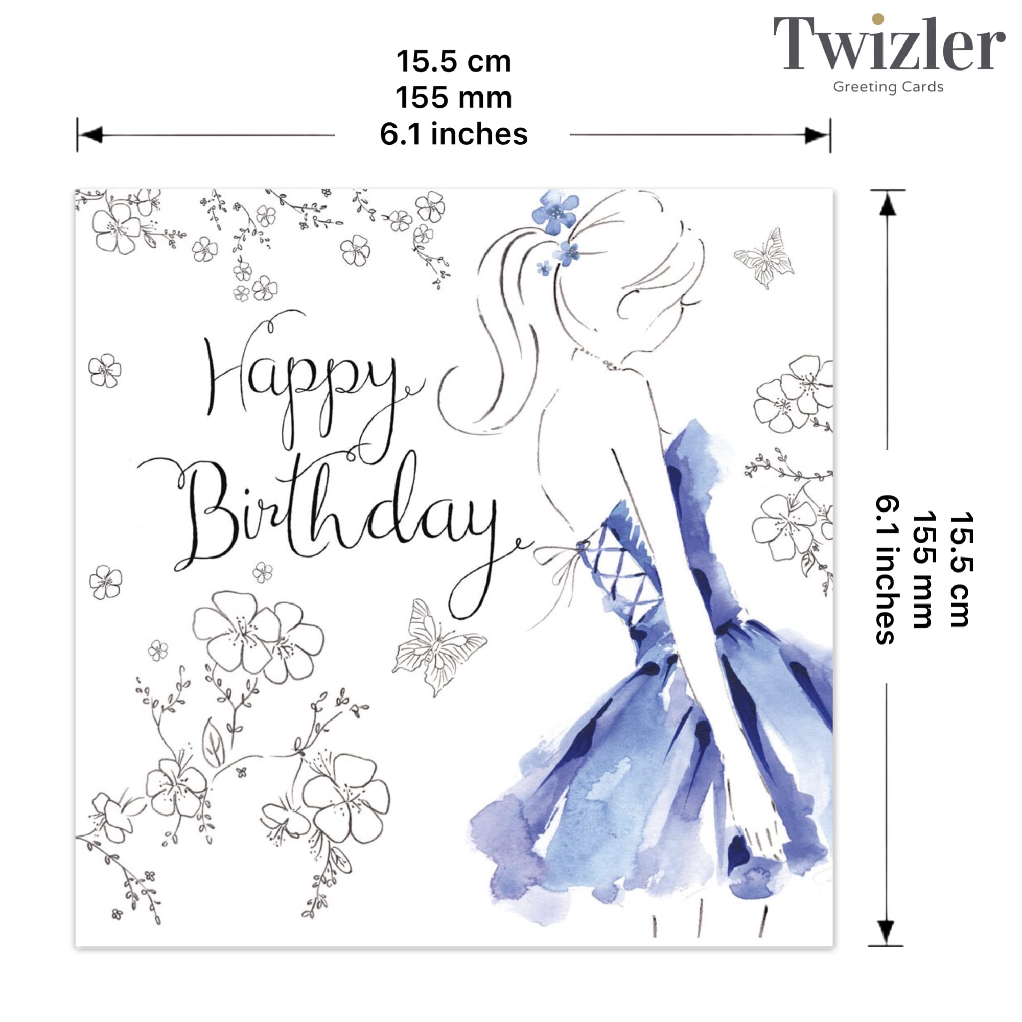 Twizler Happy Birthday Card for Women - Elegant Party Dress Design with Crystal Finish | Birthday Greeting Card for Daughter, Teen Girl, Young Lady | Perfect for Birthdays, Anniversaries & Special Occasions