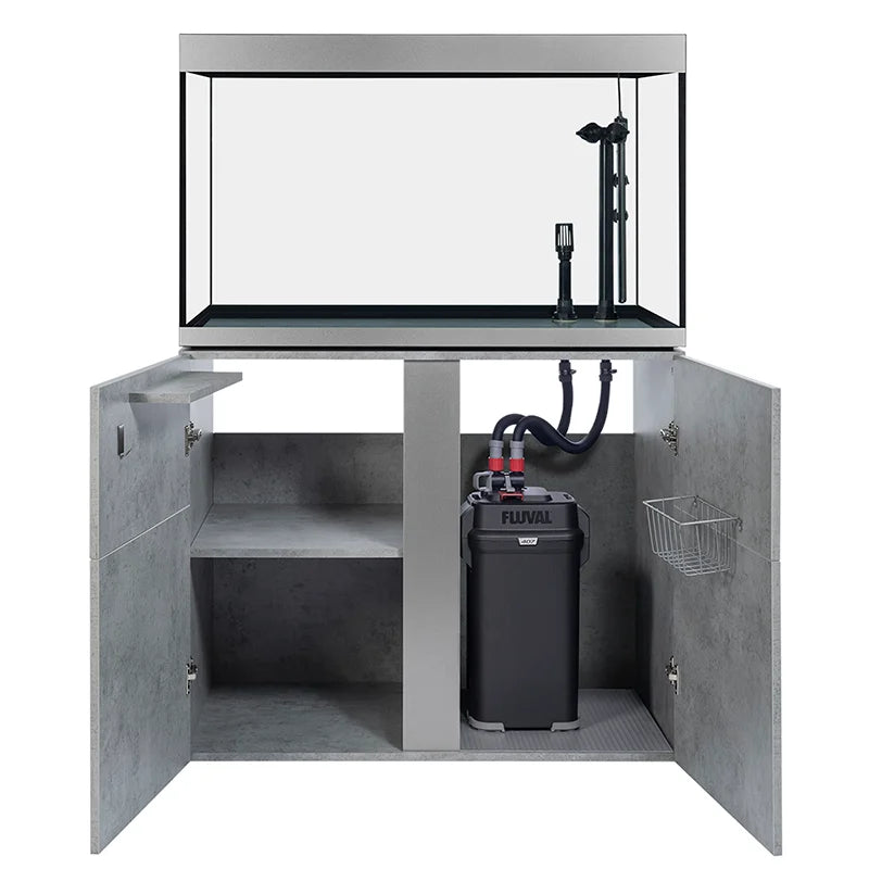 Fluval Siena 72 Gallon Aquarium Kit with Black & Chicago Concrete Oak Stand - Complete Fish Tank Set Includes Filtration & LED Lighting for Home or Office Aquascaping
