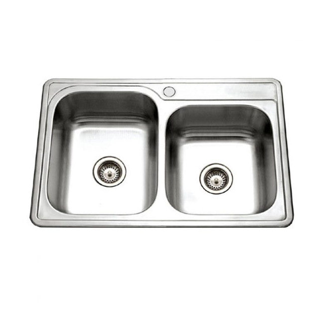Houzer Glowtone Series 60/40 Double Bowl Stainless Steel Kitchen Sink Topmount Combo - Perfect for Modern Kitchens, Dishwashing & Food Prep