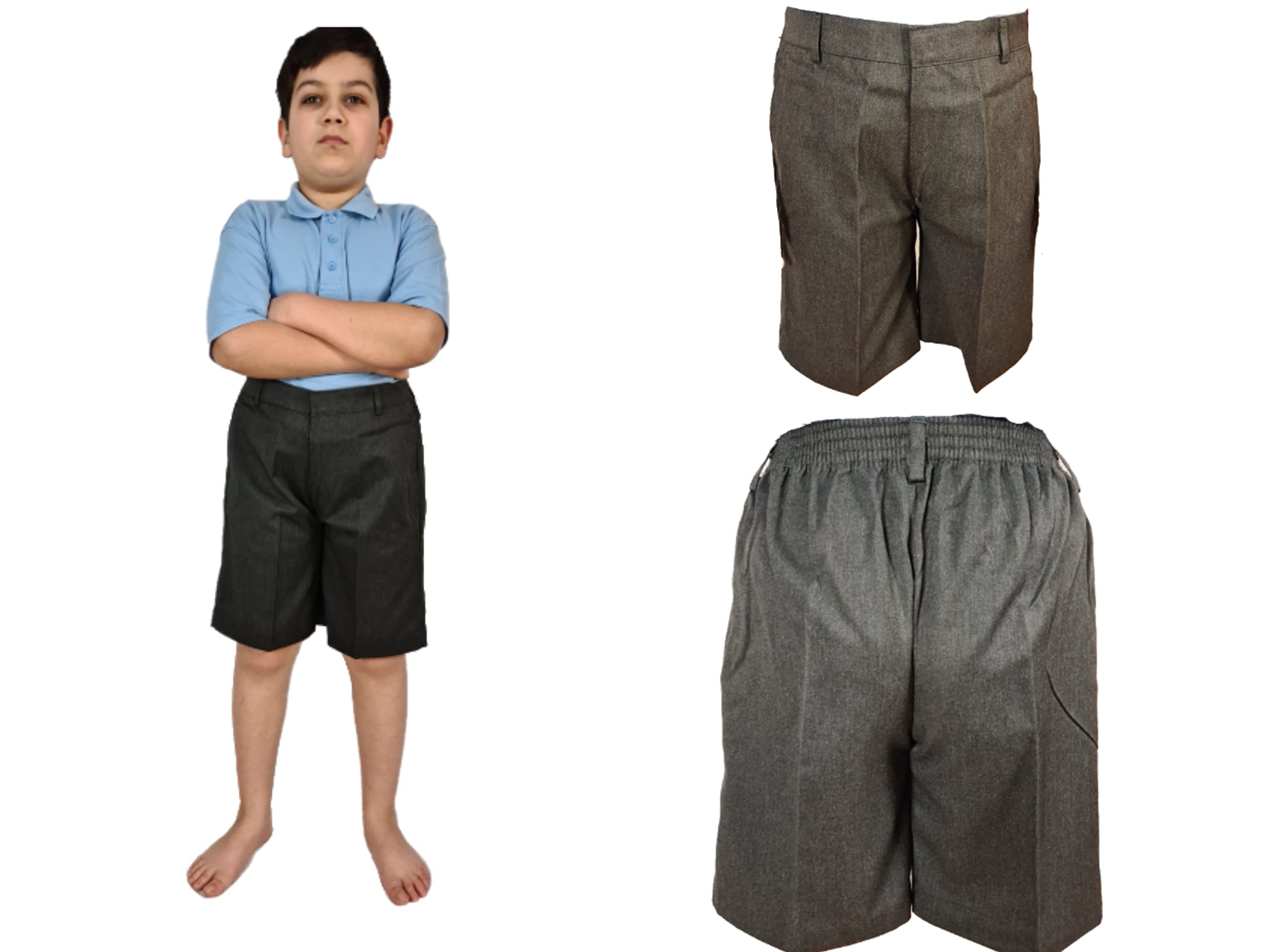 LSU Boys' Durable School Shorts - Plus Size, Comfortable Waistband, Grey & Black - Perfect for Summer School, Gym, and Casual Wear