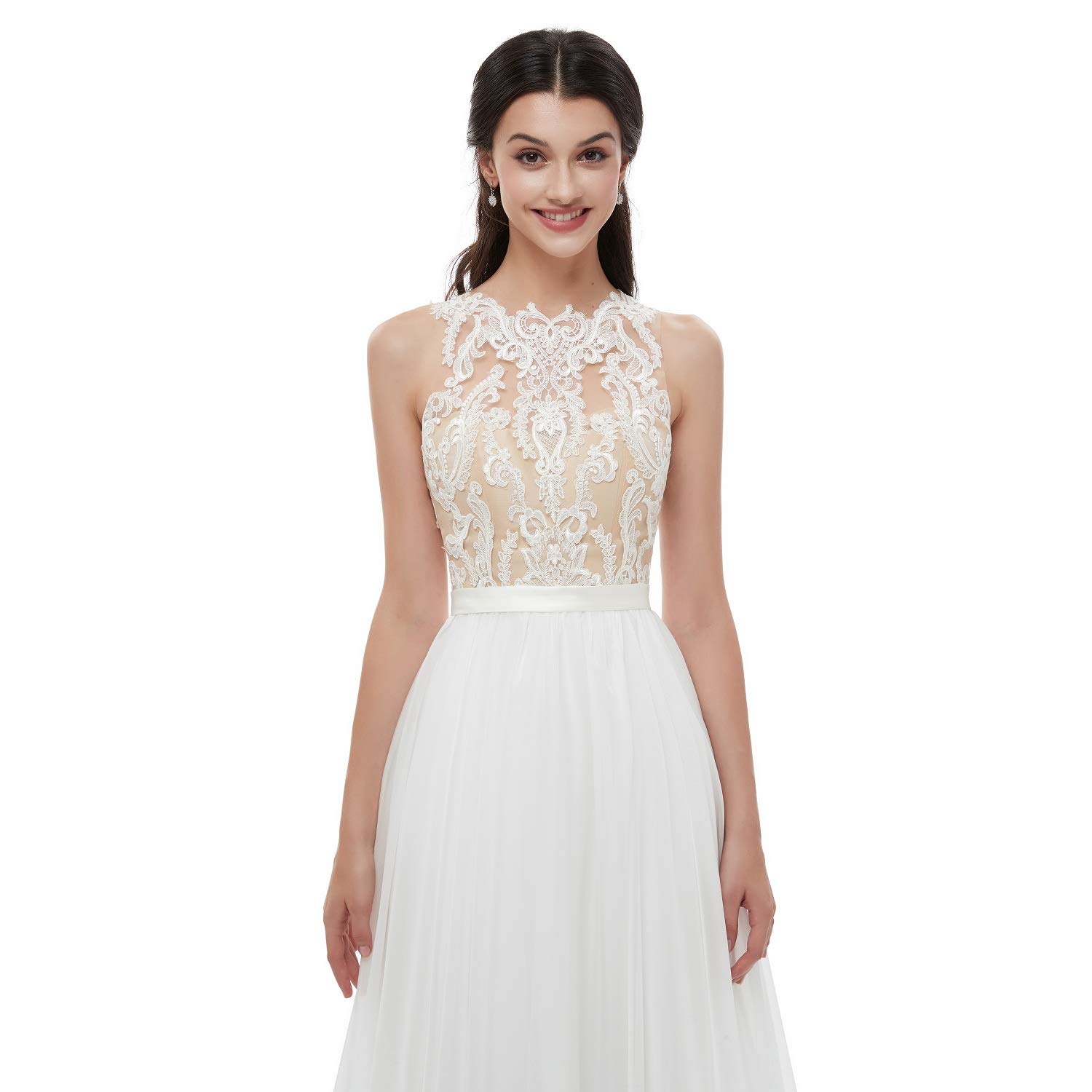 Elegant Plus Size Ivory Lace Tulle Wedding Dress - V-Neck A-Line Beach Gown for Women (US Size 4) | Perfect for Beach Weddings, Bridal Parties & Special Occasions