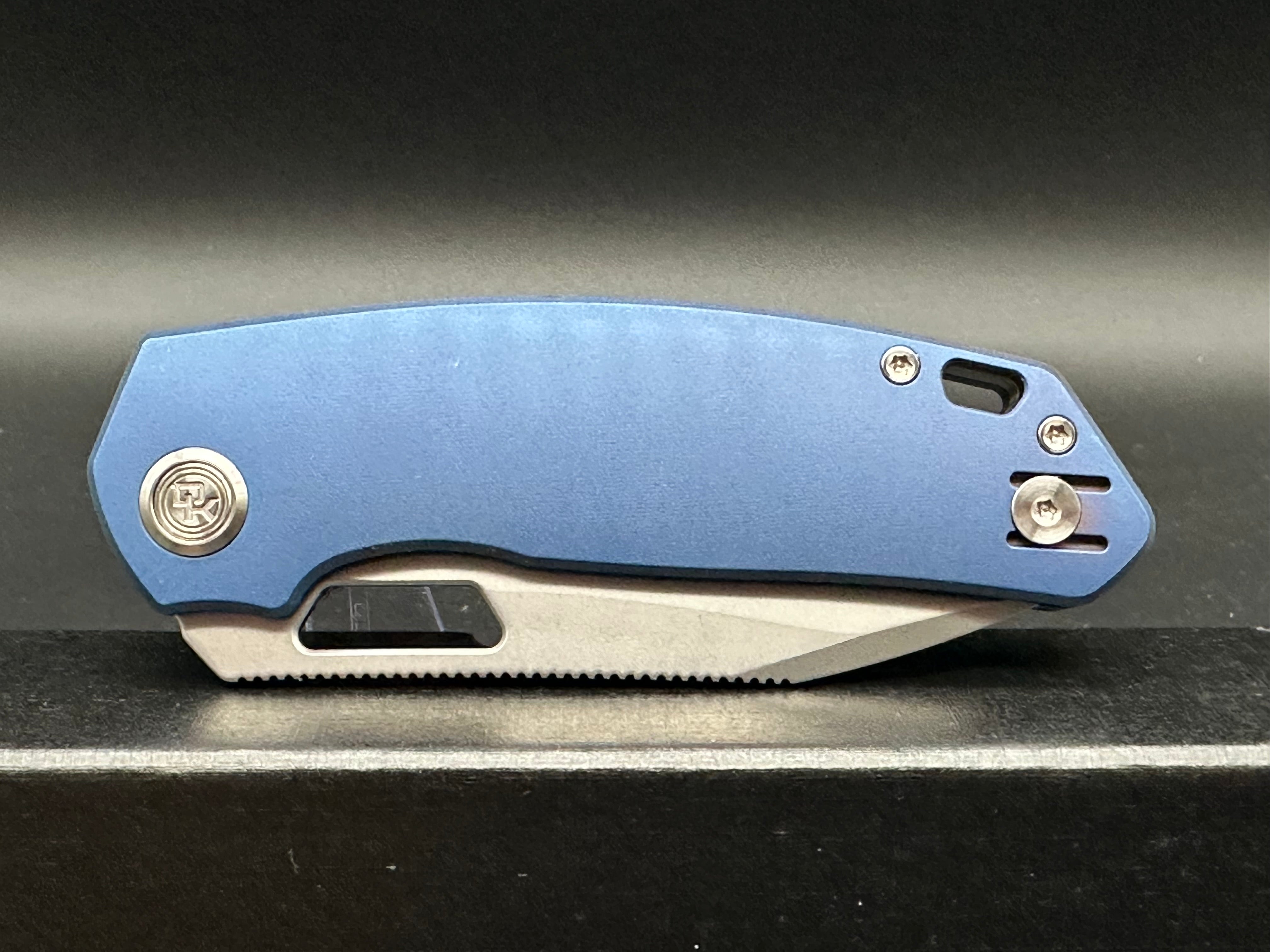 DIVO KNIVES GROWLER V2 Pocket Knife - Blue Aluminum Handle, Sandwashed 154CM Steel, Plain Edge - EDC, Camping, Outdoor Survival Tool