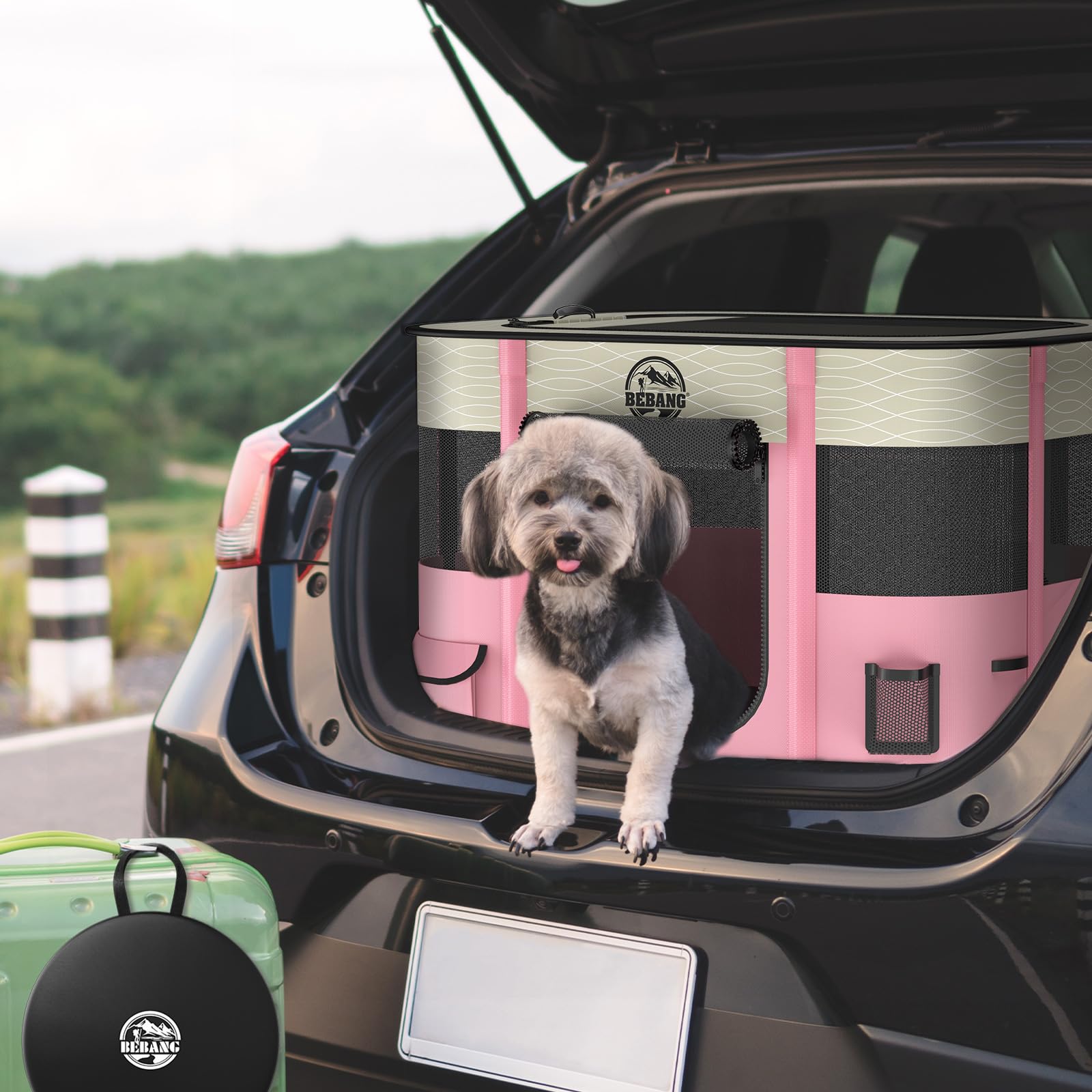 Foldable Dog Playpen - Portable Puppy Play Pen & Collapsible Pet Crate Cage for Small Animals Indoor/Outdoor Use | Includes Carrying Case & Food Bowl | Perfect for Puppies, Kittens, Rabbits, Guinea Pigs (Pink, Medium Size) - Great for Travel, Home, Backyard & Training