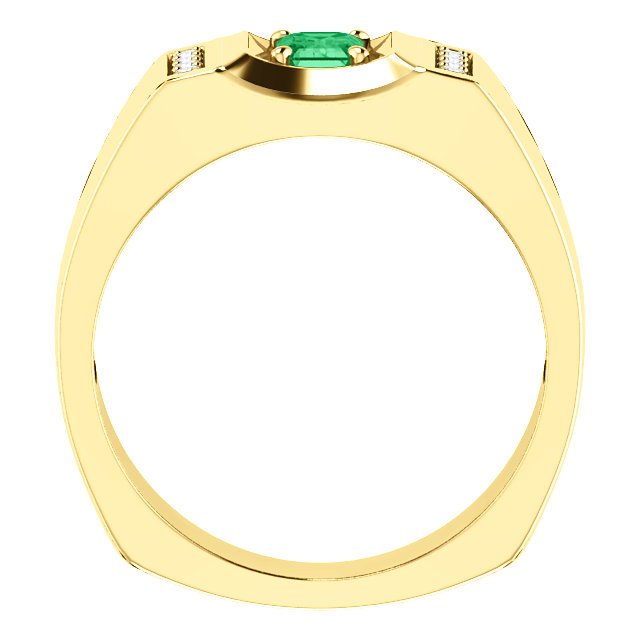 14KT Gold Men's Emerald and Diamond Accent Ring - 0.56ct Emerald & 0.12ctw Diamonds - Elegant Jewelry for Weddings, Anniversaries & Special Occasions