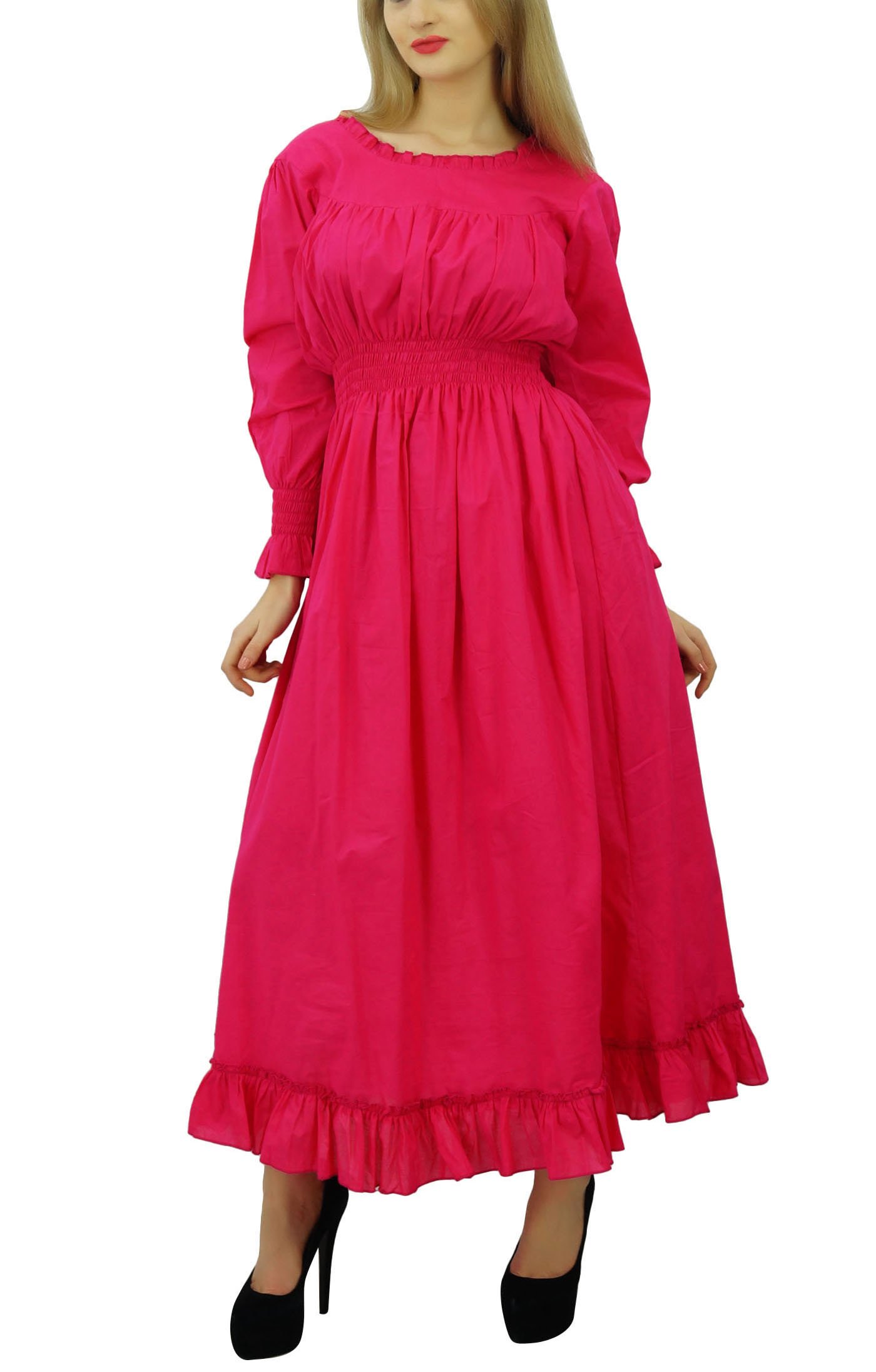Bimba Women's Cotton Smocked Waist Long Casual Maxi Dress - Flowy Summer Beach Dress for Vacation, Brunch & Outdoor Events