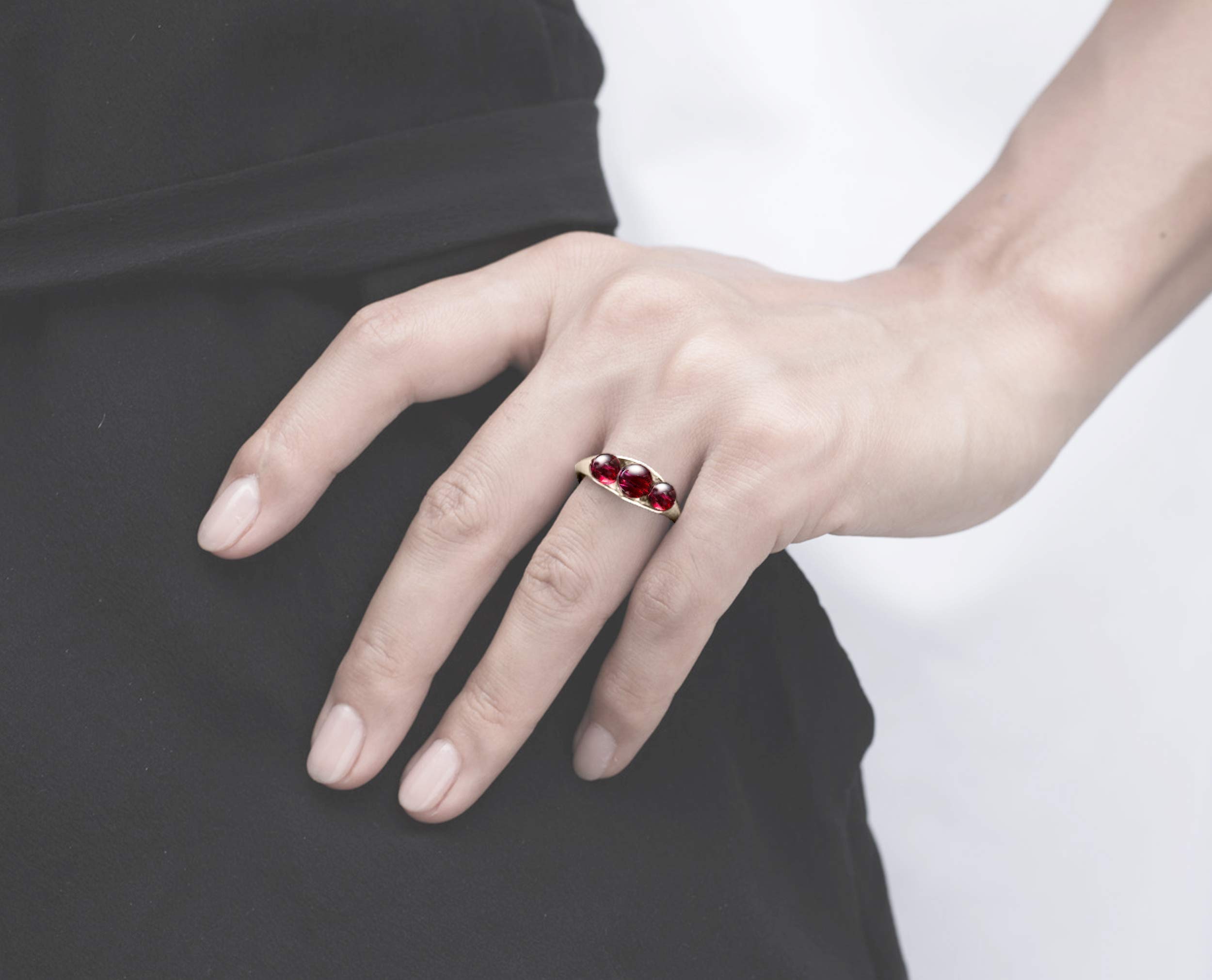 Majade 14K Yellow Gold Garnet Engagement Ring - January Birthstone, Handmade 3-Stone Wedding Band, Minimalist Alternative Jewelry | Perfect for Proposals, Anniversaries & Special Occasions