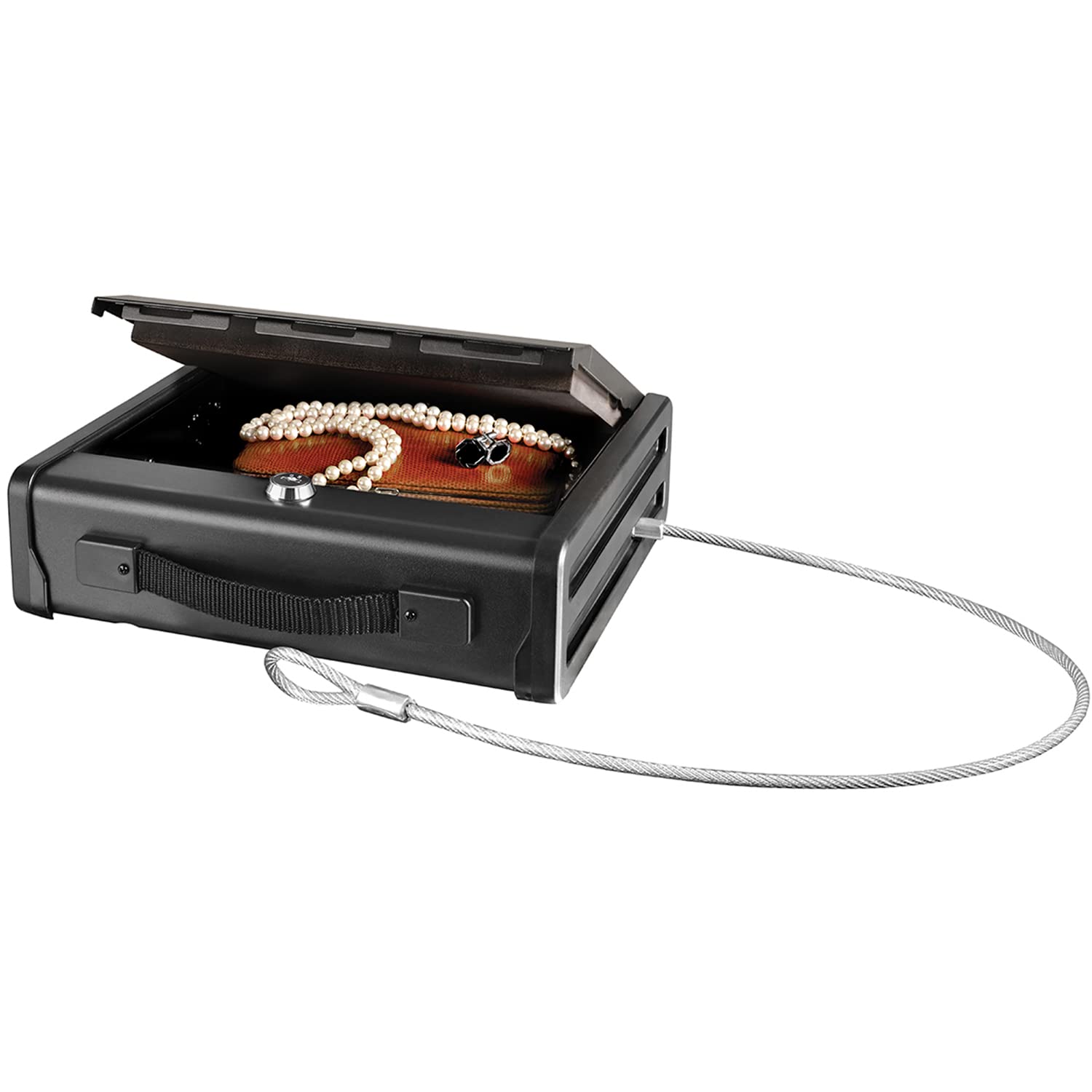 MASTER LOCK Compact Drawer Safe with Key Lock & Steel Cable - PP1KML - Small Security Lockbox for Home, Office, Closet & Travel Use