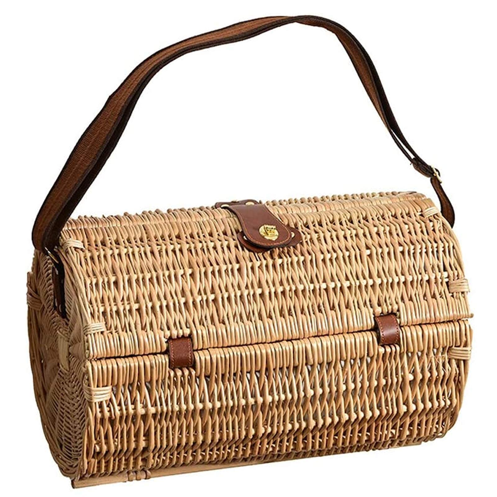 Handmade Wicker Picnic Basket for 4 Person Set with Cloth Lining - Outdoor Camping, Beach Dining & Romantic Picnic Hamper for Couples & Families