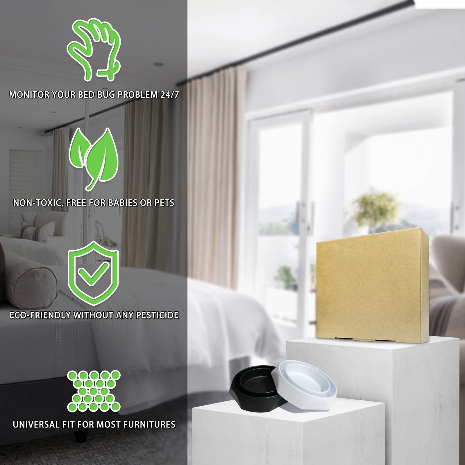Bed Bug Interceptors with Anti-Skid Pads - 8 Pack White Bed Bug Traps & Detectors for Mattress, Furniture & Travel Use