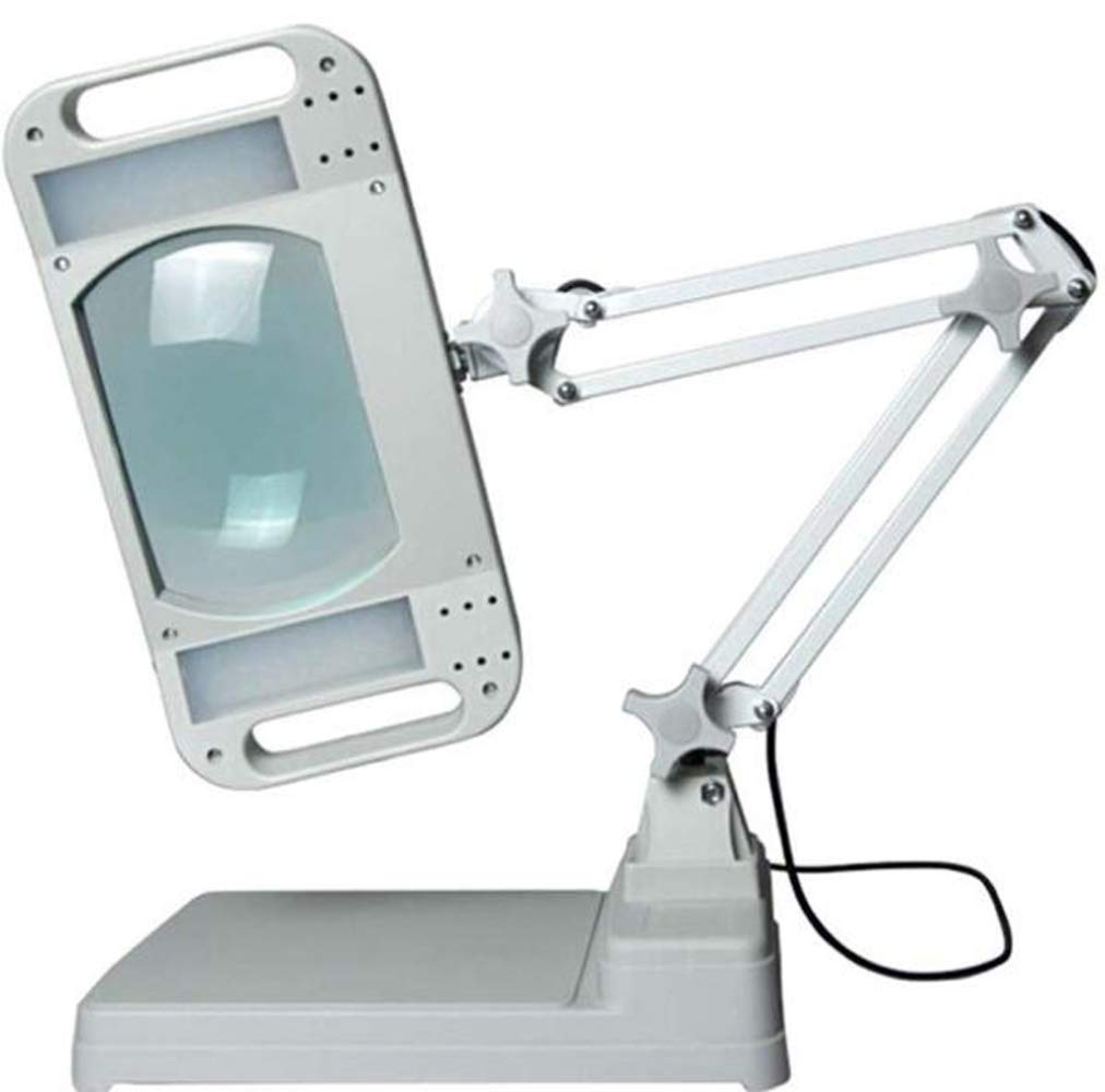 5X 10X Large Magnifying Glass Stand with 28 LED Lights - Hands Free Magnifier Lamp with Folding Design & Mounting Bracket - Bright Work Light for Reading, Crafts, Jewelry Making, Watch Repair & Hobby Projects
