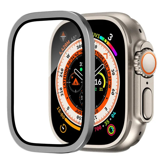 49mm Ultra Bezel Ring with Tempered Glass Protector - Durable Metal Frame & Scratch-Resistant Screen Cover for Smartwatches (Perfect for Fitness Tracking, Workouts & Everyday Wear)