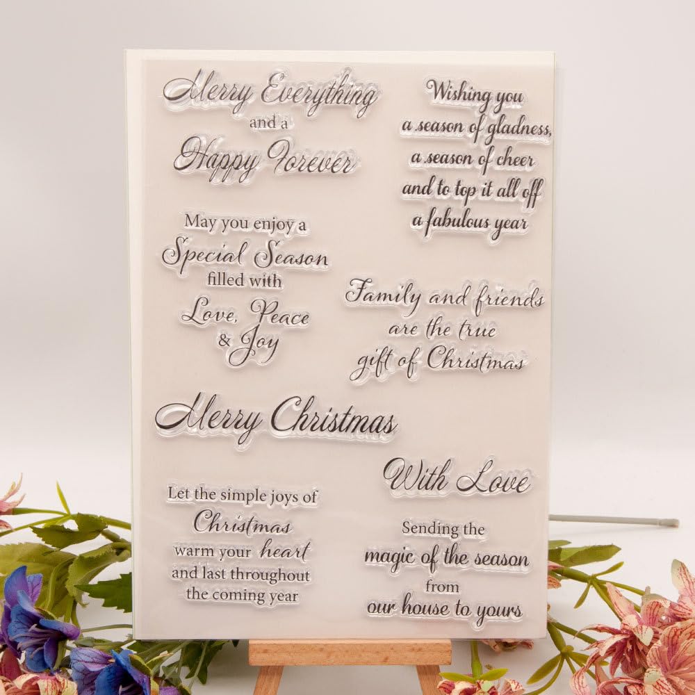 Arbuya Christmas Sentiment Clear Stamps Set - Holiday Card Making, Journaling & Scrapbooking Supplies - Festive Rubber Stamps for DIY Greeting Cards, Art Journals & Paper Crafts - Perfect for Christmas Decorations & Gift Wrapping
