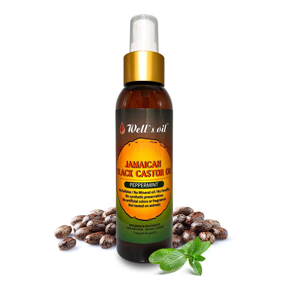 **Peppermint & Jamaican Black Castor Oil Hair Growth Spray – 4oz (118ml) | Detangling Leave-In Conditioner for Scalp Treatment | Promotes Thicker, Stronger Hair | Natural Hair Care by Well’s Oil | Perfect for Daily Hydration & Styling**