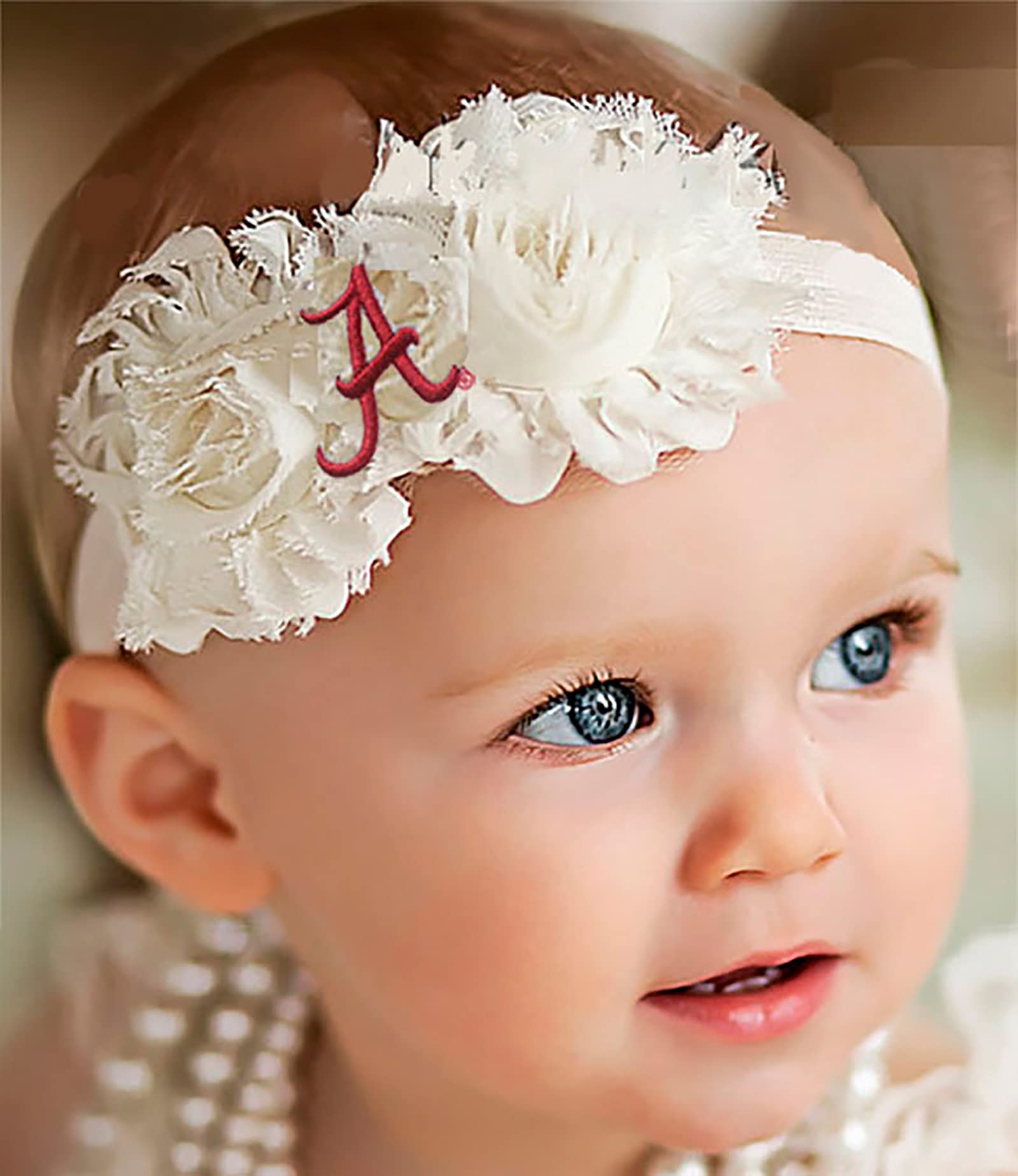 Alabama Crimson Tide Baby & Toddler Headband with Shabby Flower Hair Bow - Adjustable 16
